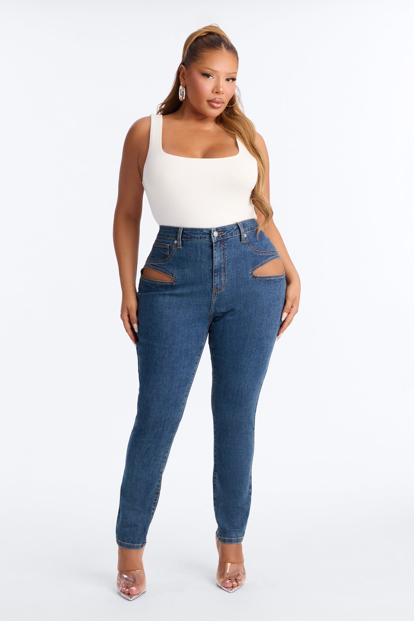 Late Nights Cut Out High Rise Skinny Jeans - Dark Wash image 2