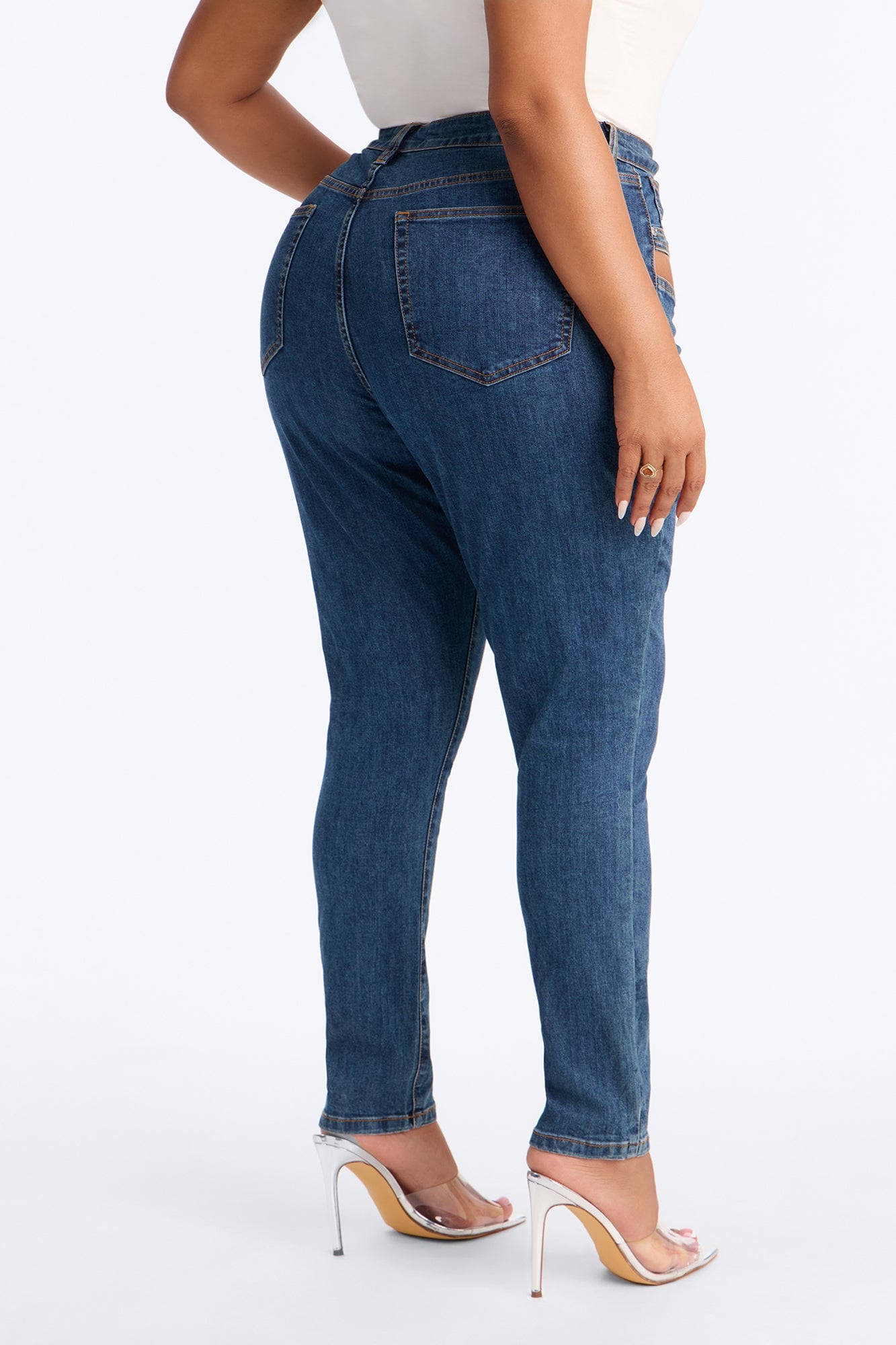 Late Nights Cut Out High Rise Skinny Jeans - Dark Wash image 4