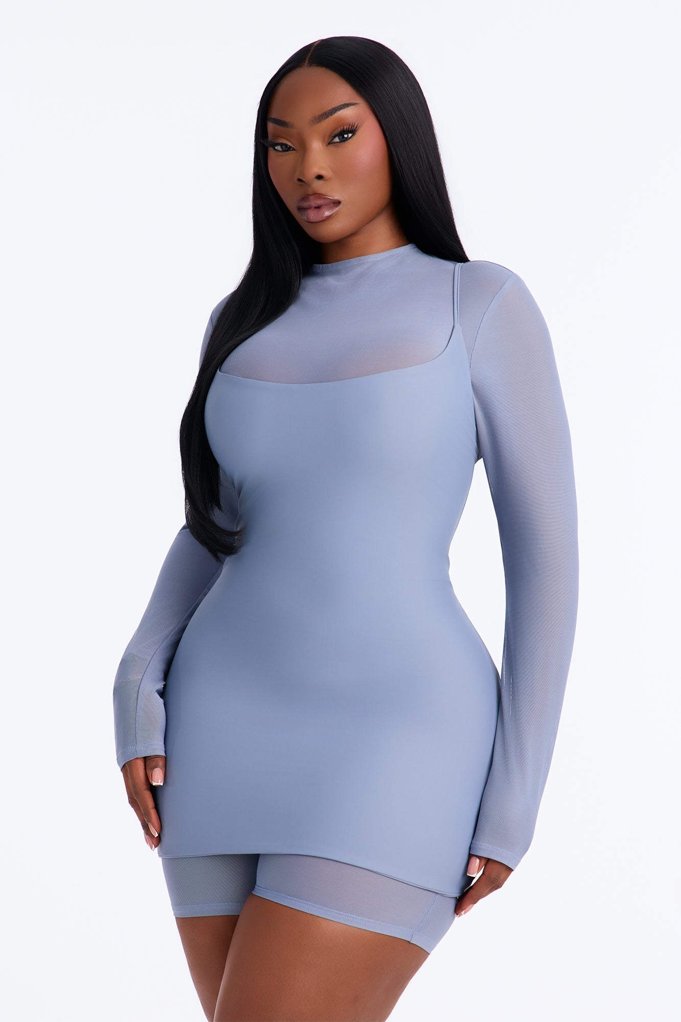 Anya Form 2 Piece Double Lined Mini Dress - Dusty Blue image 1