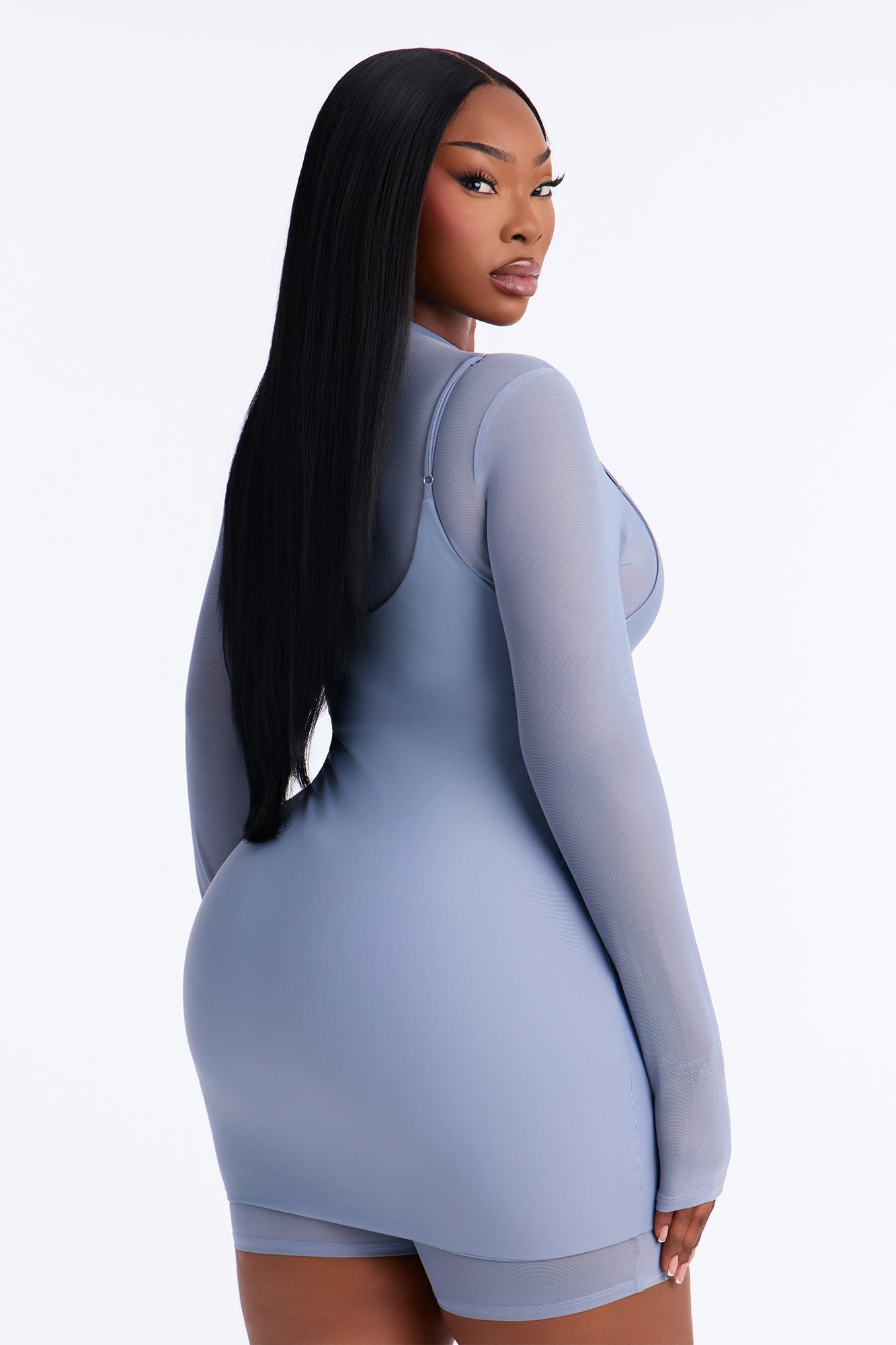 Anya Form 2 Piece Double Lined Mini Dress - Dusty Blue image 3