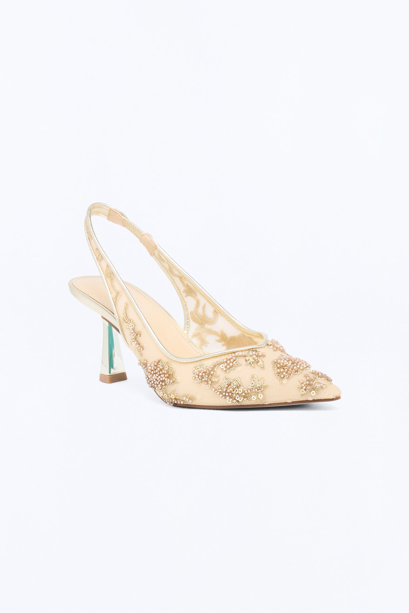 Betsey Johnson Nikki Mesh Embroidered Slingback Pumps - Gold image 4