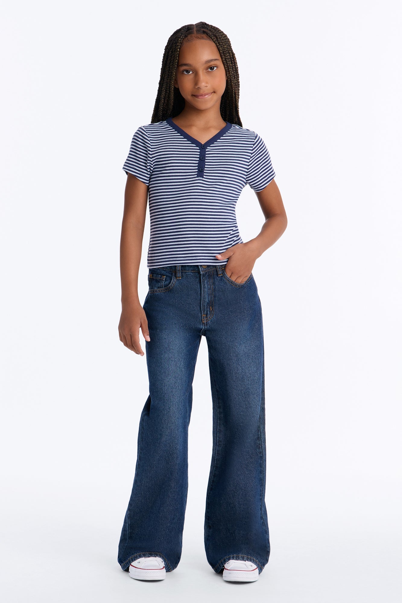 Mini Tell Me Striped Short Sleeve Henley - Blue/combo image 2