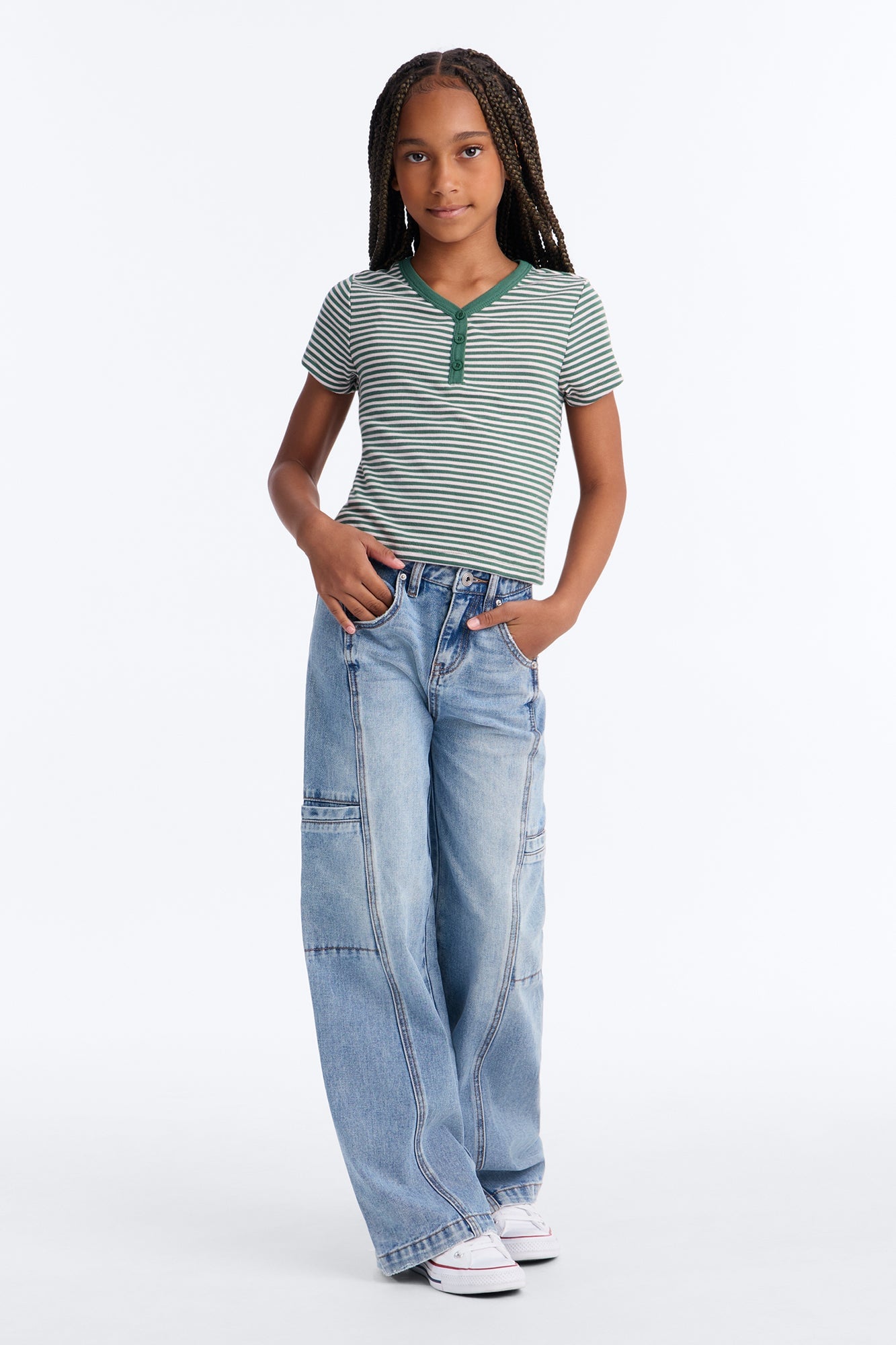 Mini Tell Me Striped Short Sleeve Henley - Pink/combo image 2
