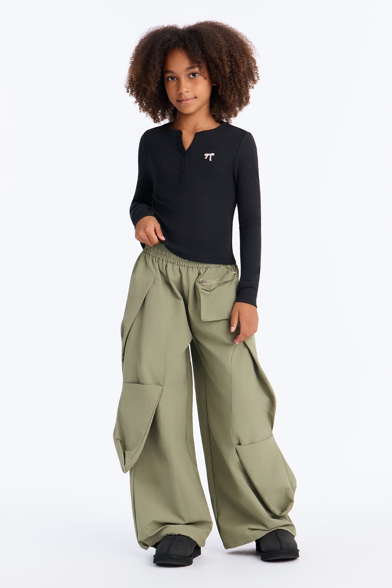 Mini See It Through Long Sleeve Henley - Black image 2