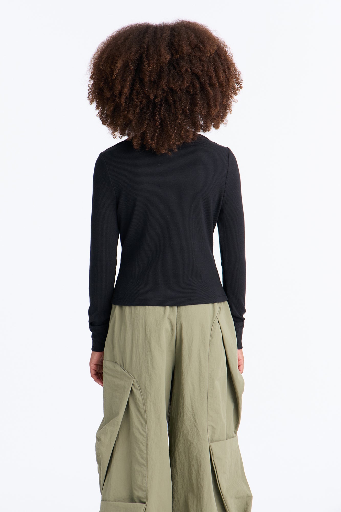 Mini See It Through Long Sleeve Henley - Black image 3