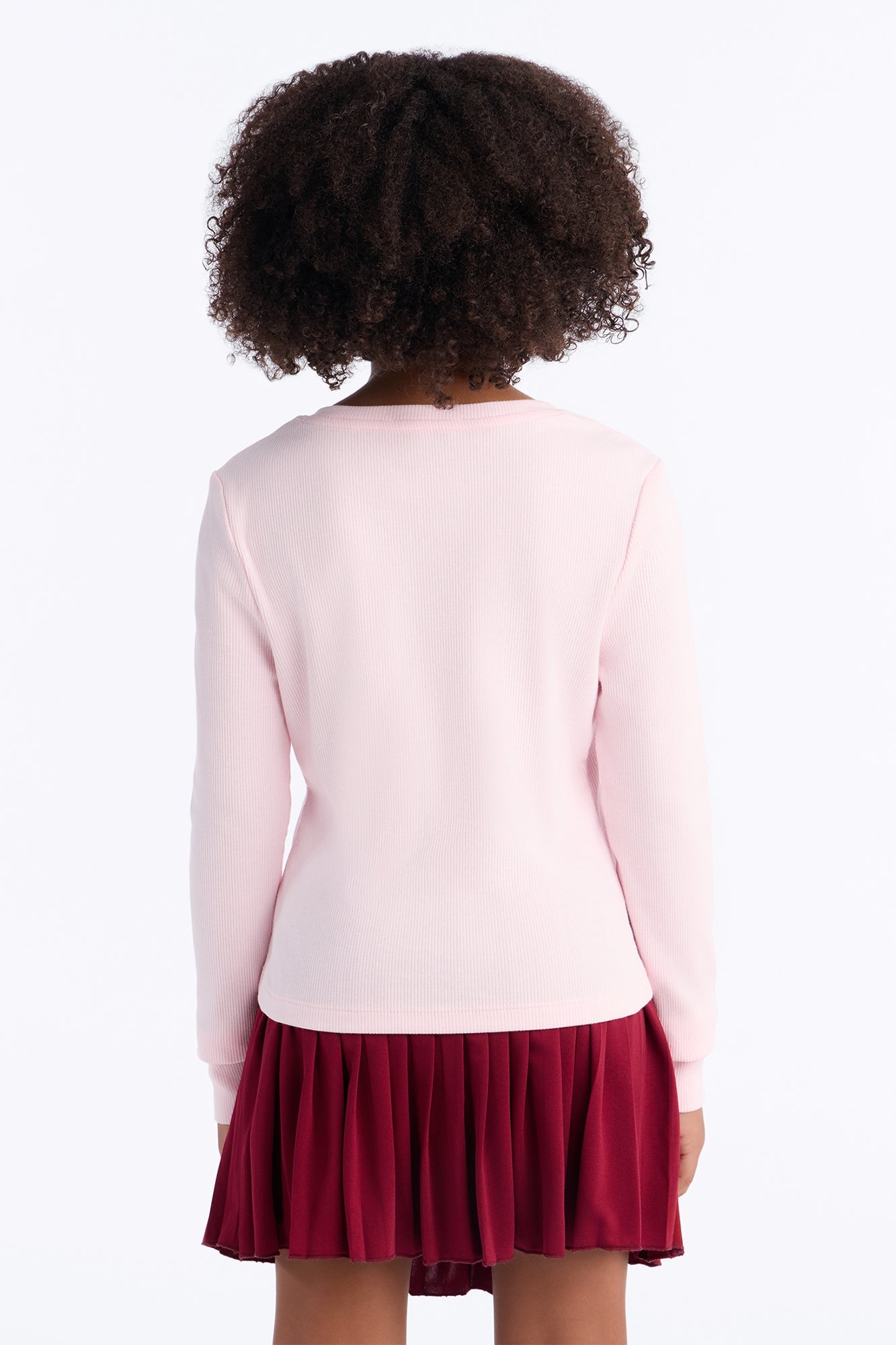 Mini See It Through Long Sleeve Henley - Light Pink image 3