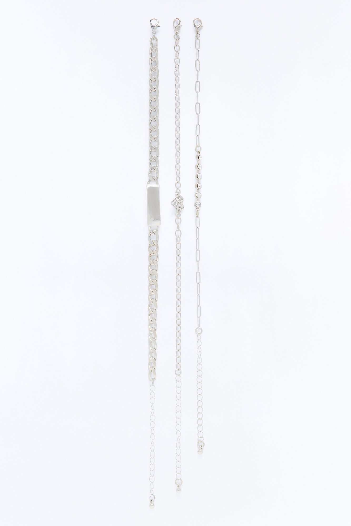 Still Summer Rhinestone Heart Layered Chainlink Anklet - Silver