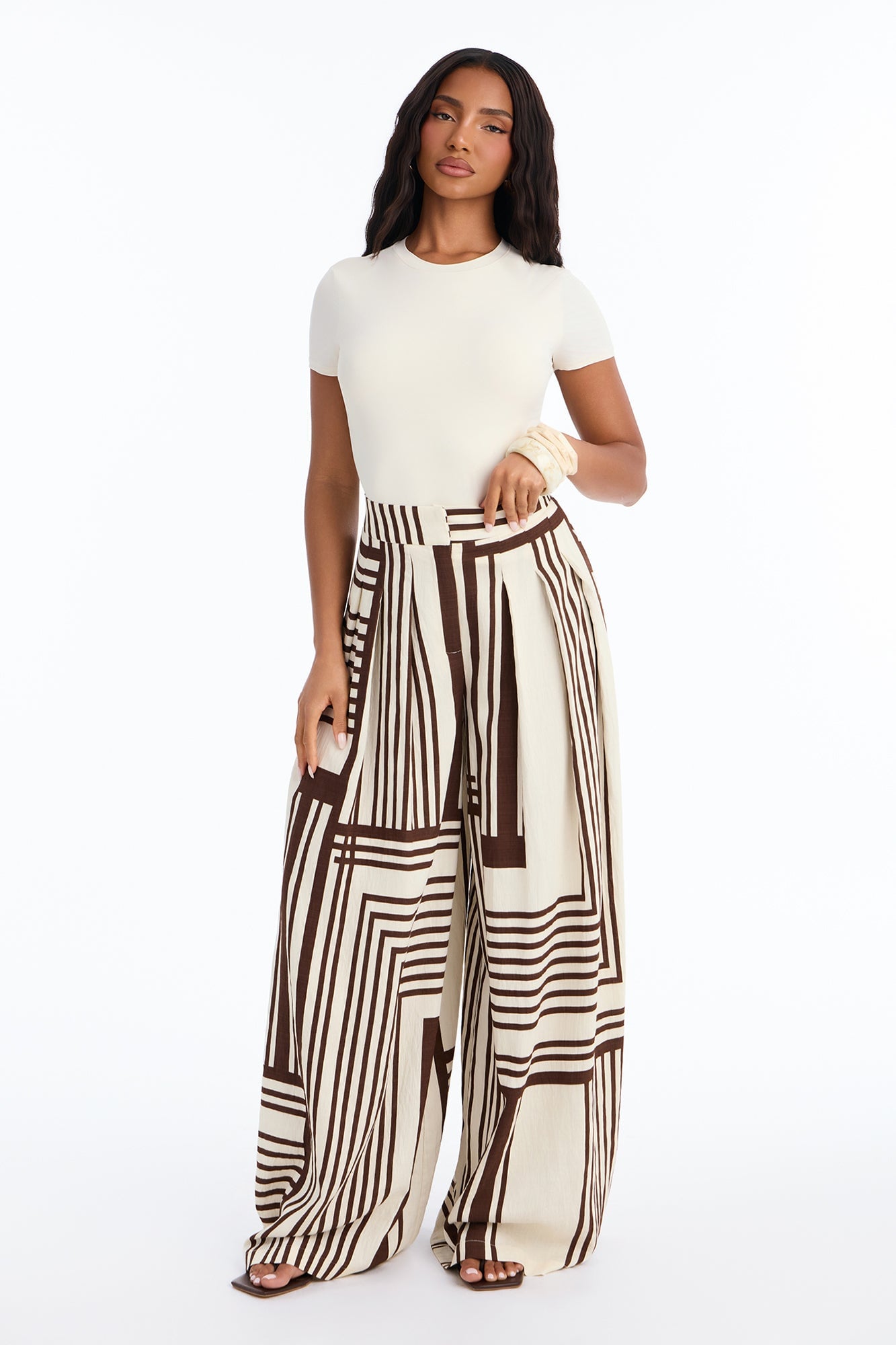 Pamela Geometric Wide Leg Pant - Brown Combo image 6
