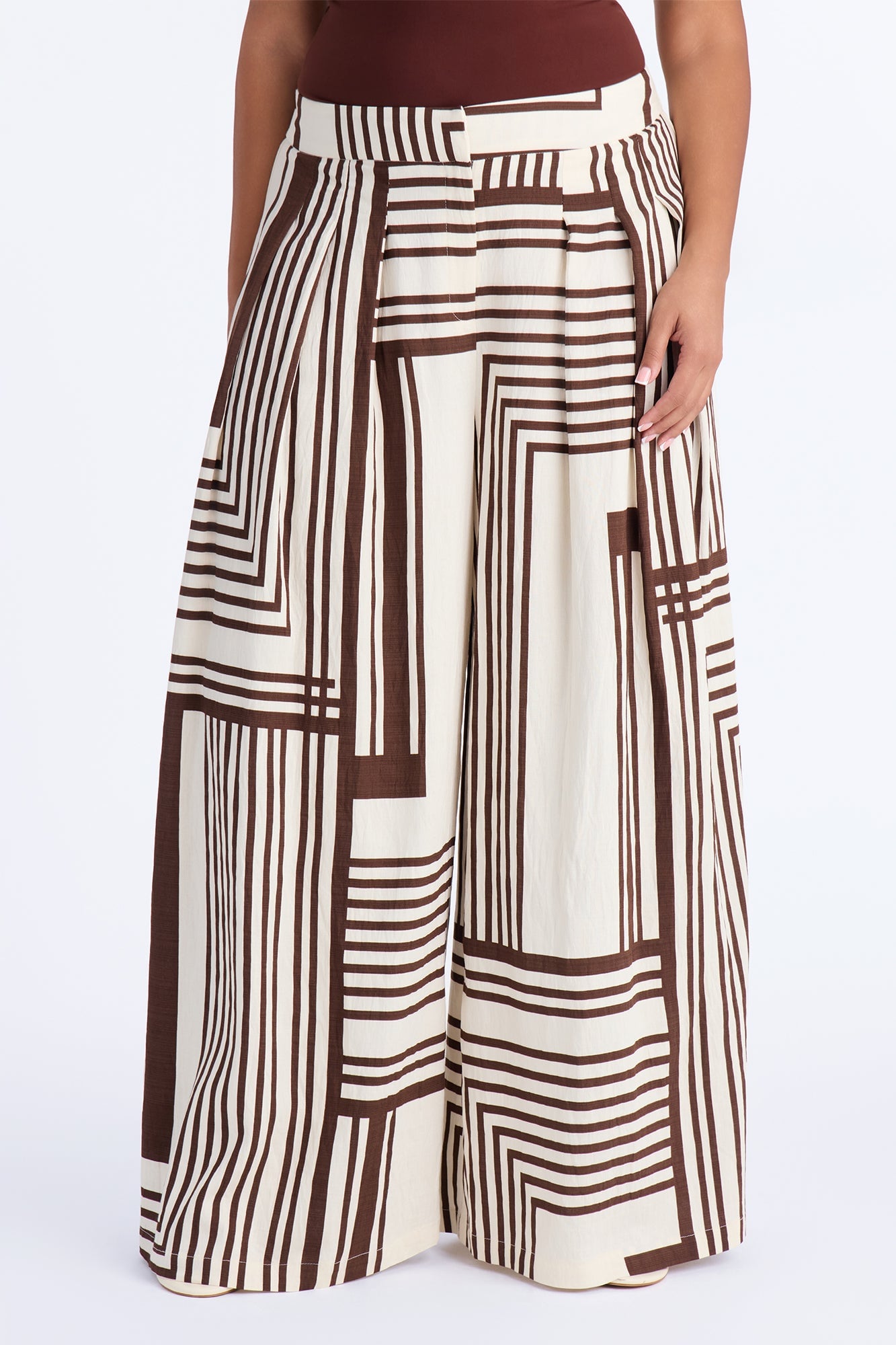 Pamela Geometric Wide Leg Pant - Brown Combo image 2