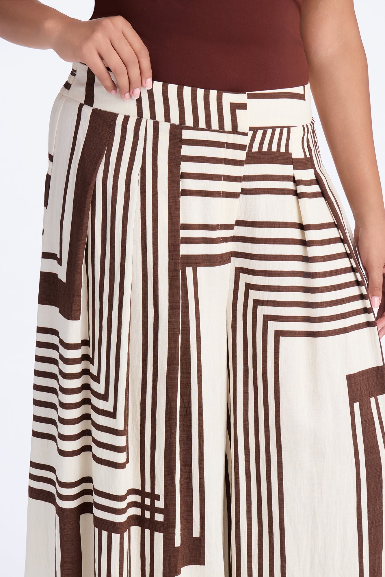 Pamela Geometric Wide Leg Pant - Brown Combo image 3