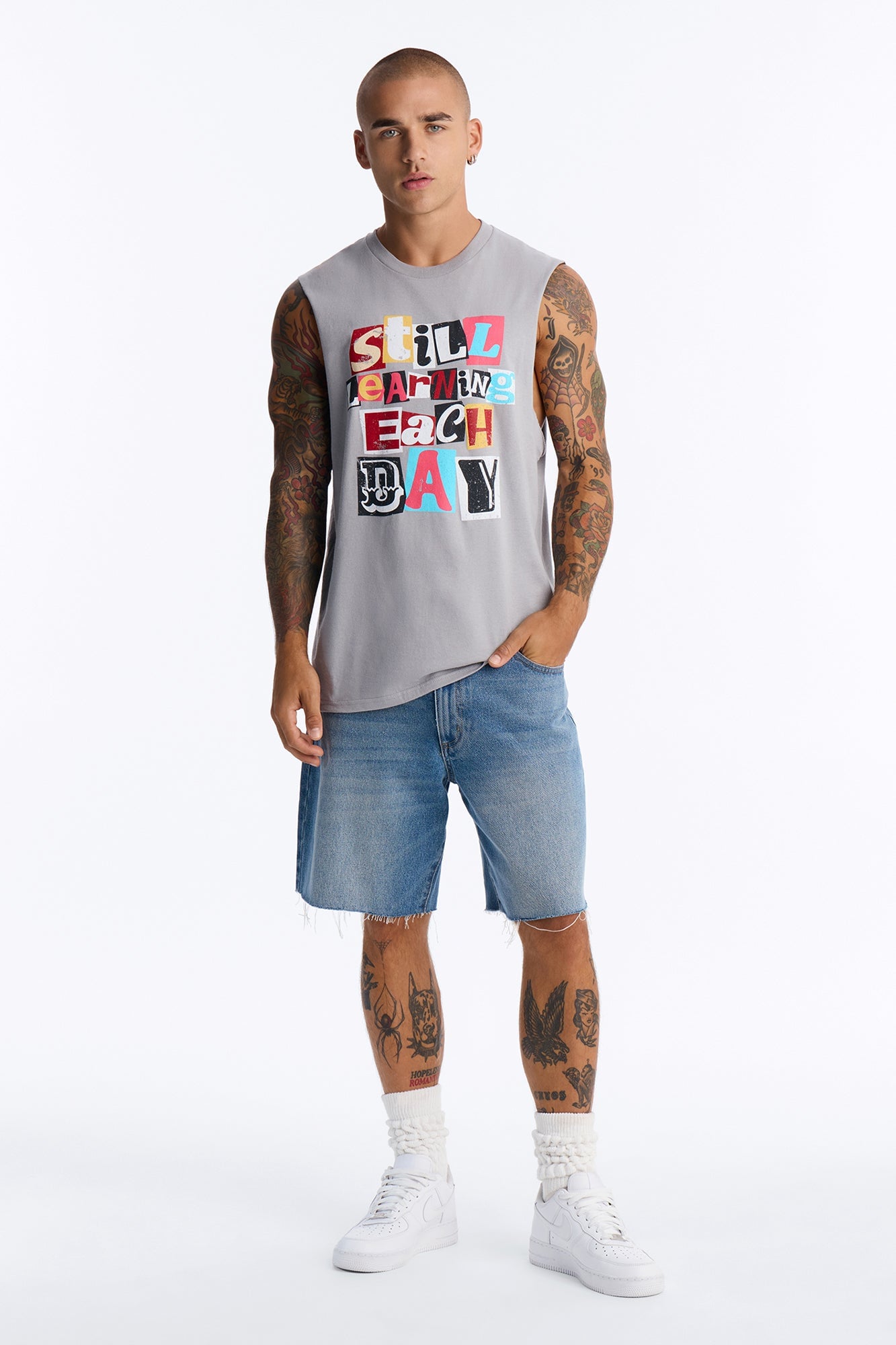 Still Learning Oversized Muscle Tee - Grey image 6