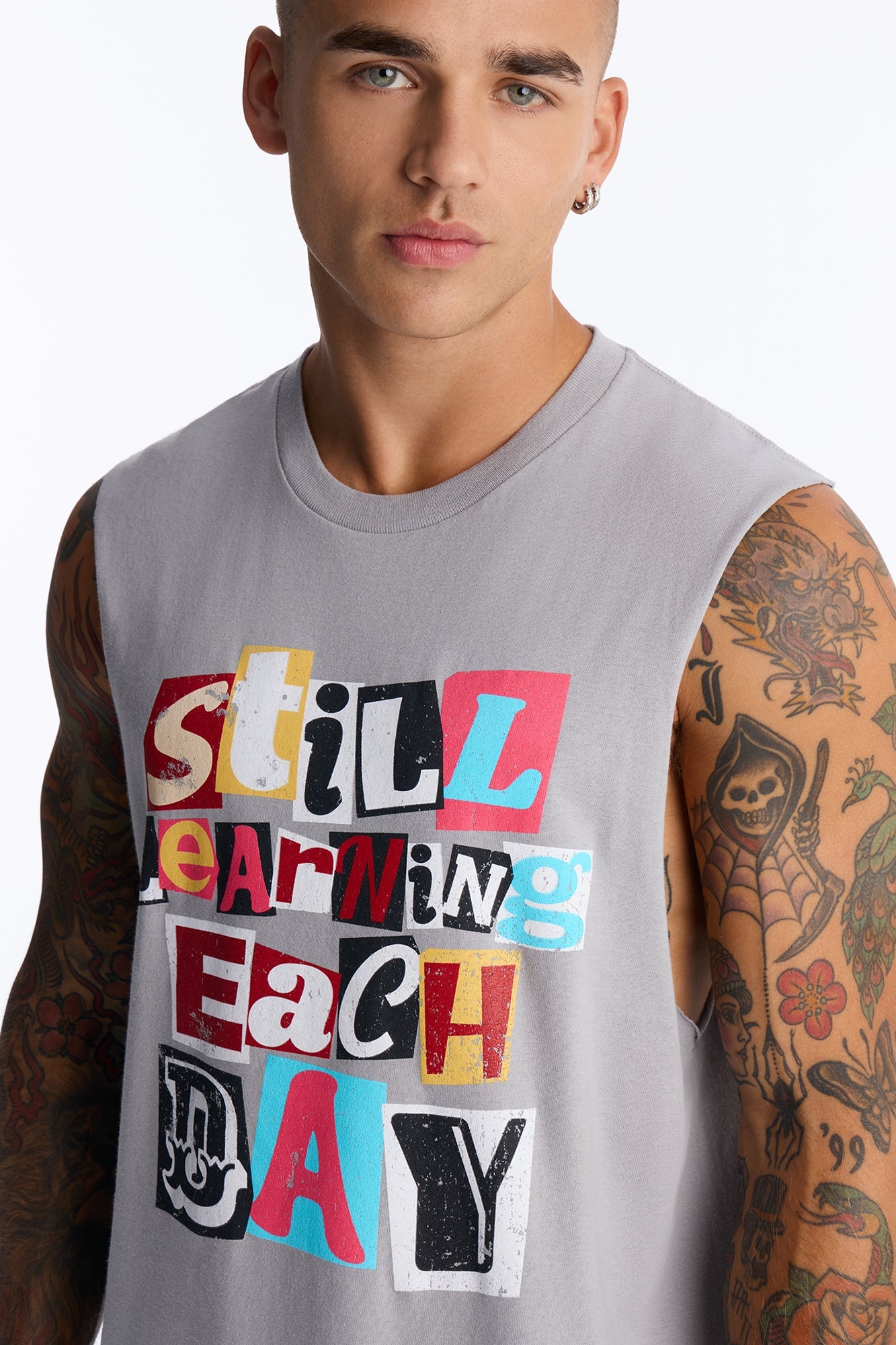 Still Learning Oversized Muscle Tee - Grey image 7
