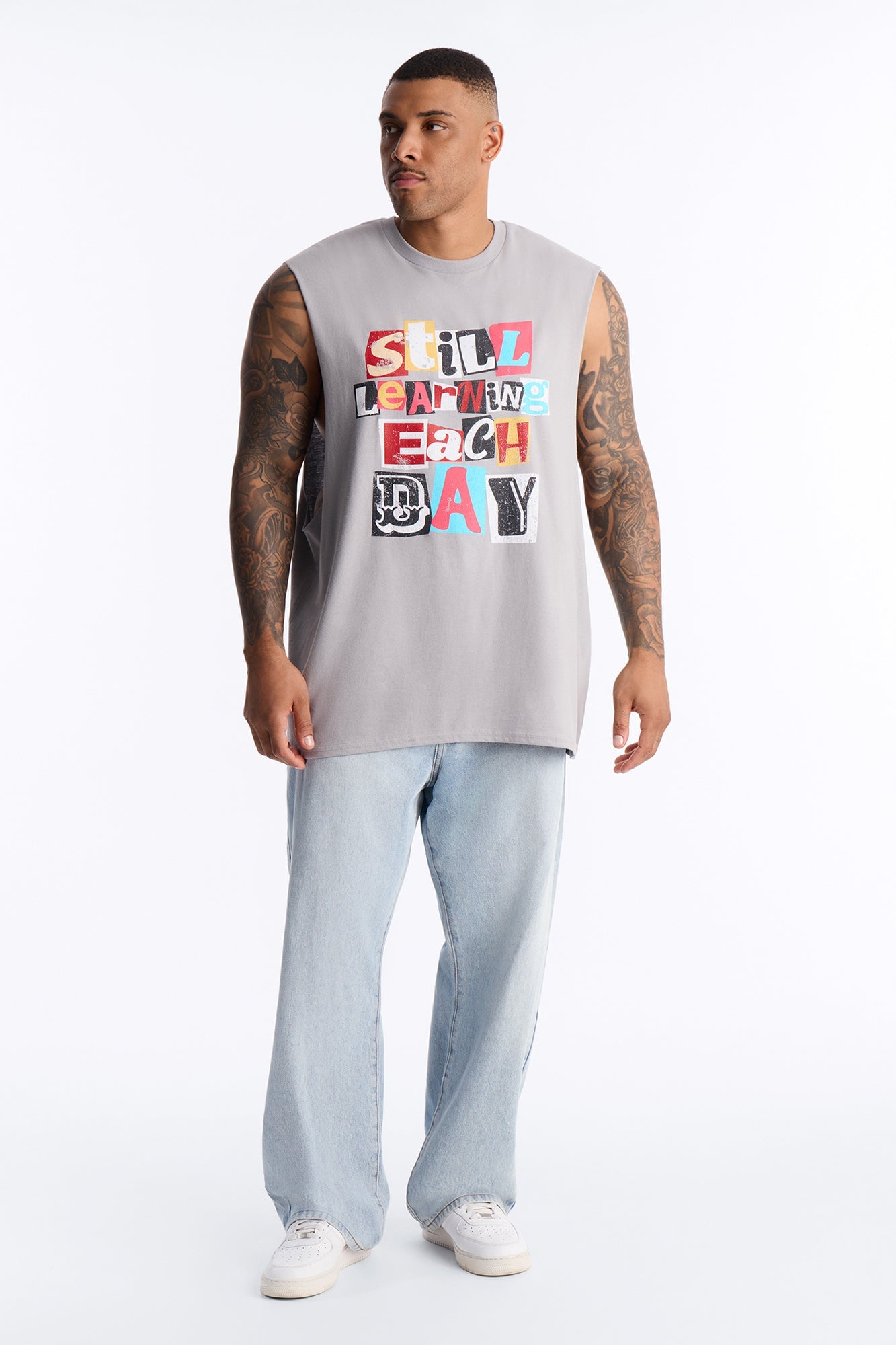 Still Learning Oversized Muscle Tee - Grey image 2