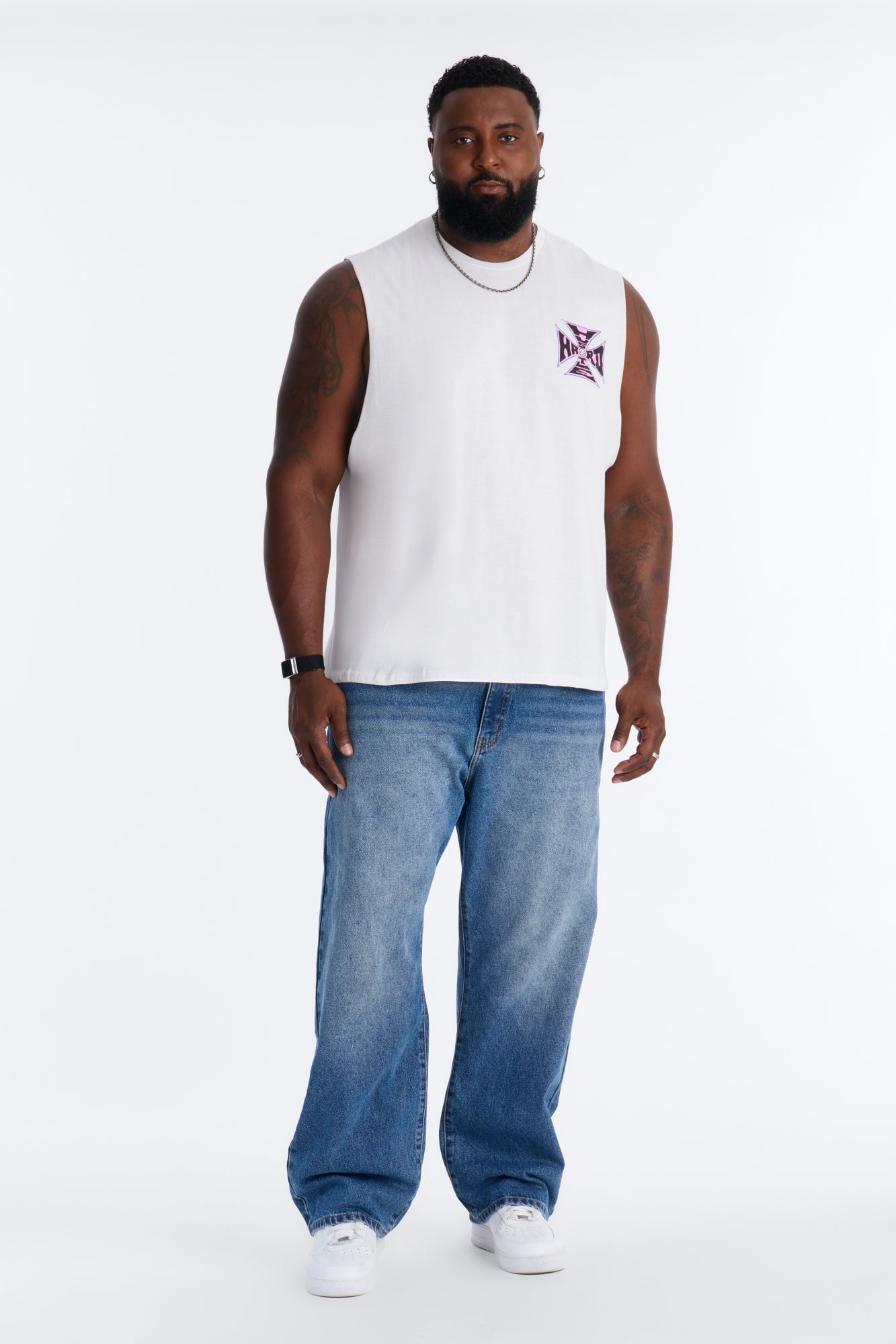 Hustle Hard Oversized Muscle Tee - White image 2
