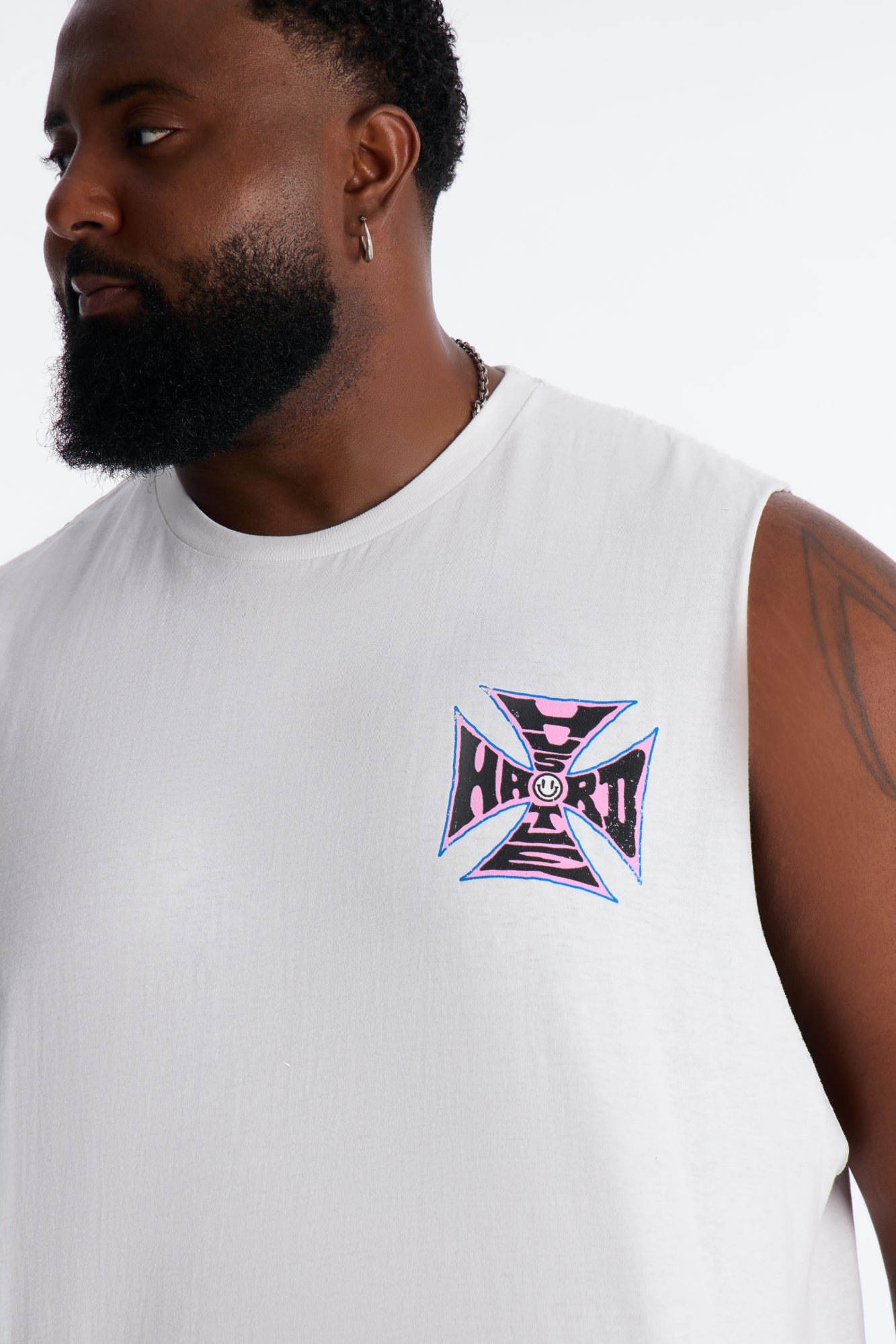 Hustle Hard Oversized Muscle Tee - White image 3