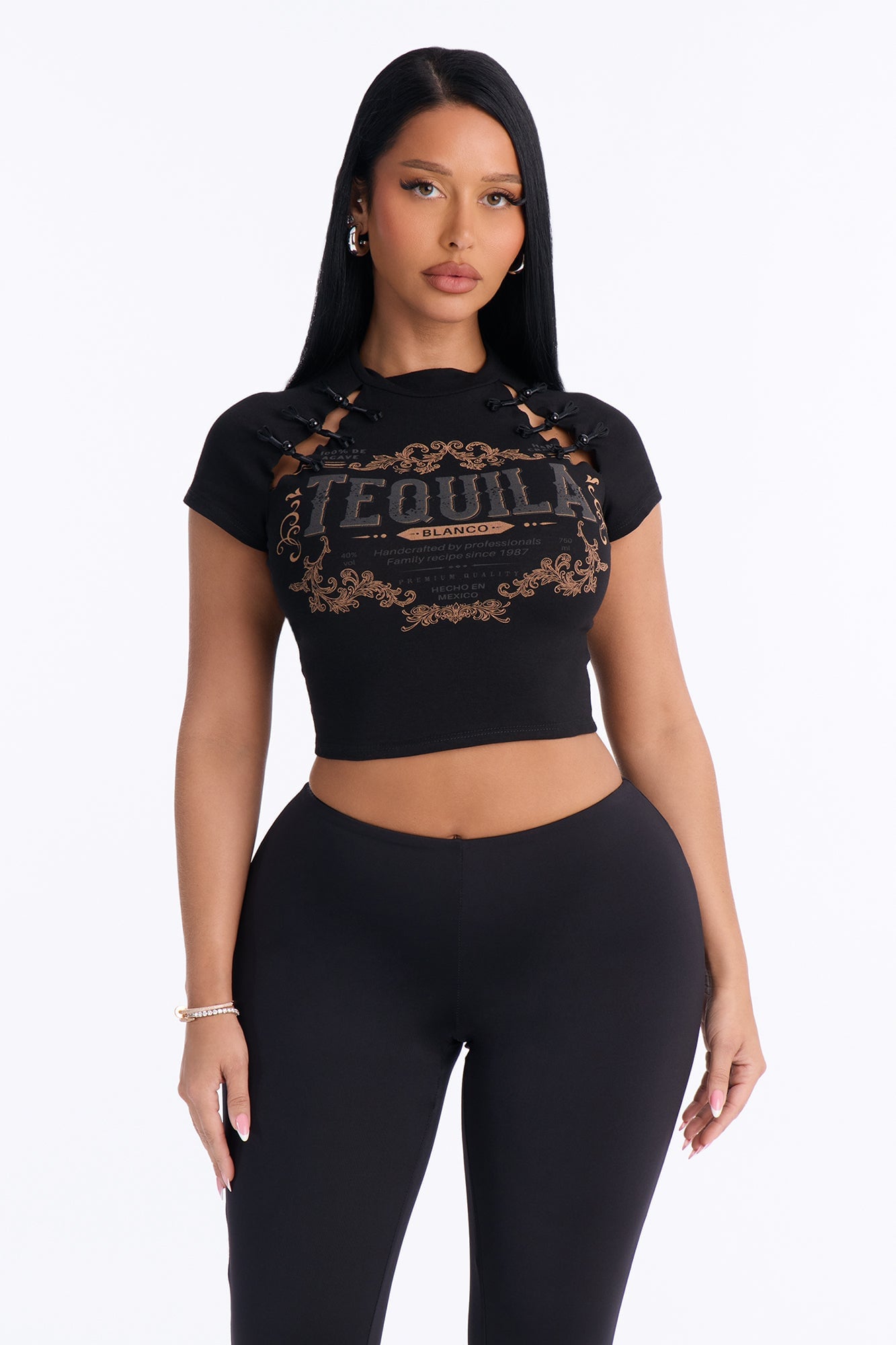 Lace Up And Lime Baby Tee - Black image 5