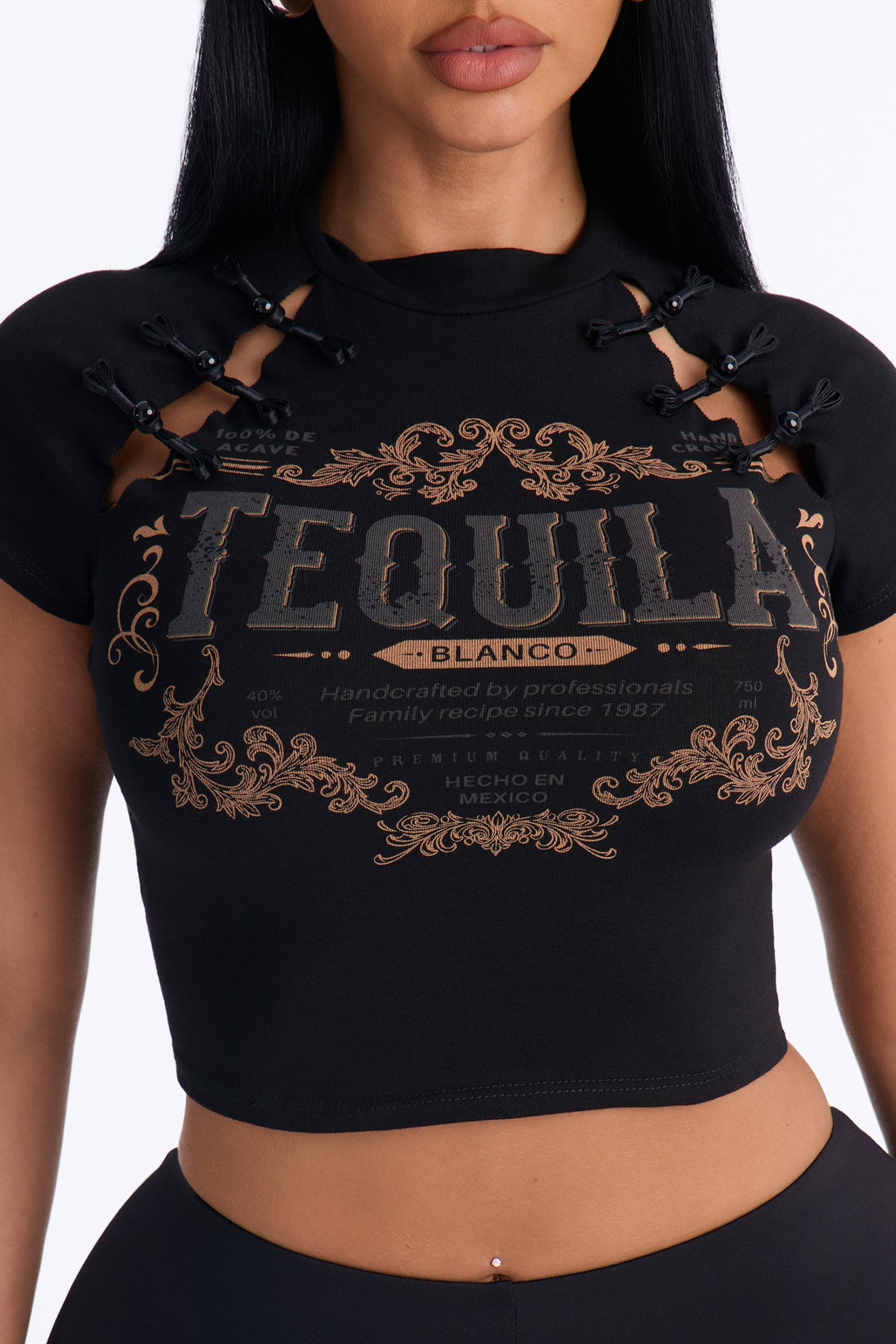 Lace Up And Lime Baby Tee - Black image 4