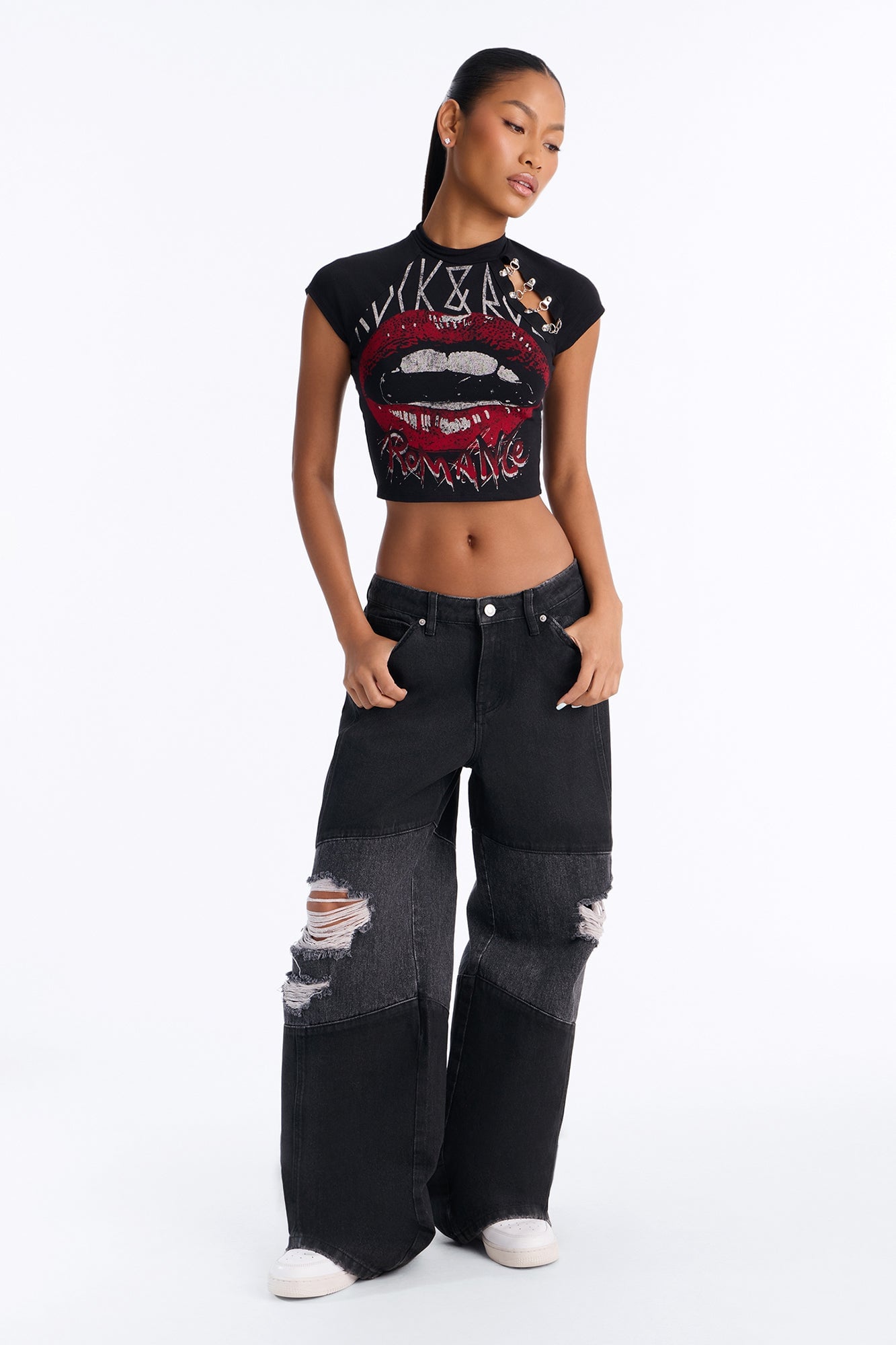 Rock N Roll Lips Baby Tee - Black image 2