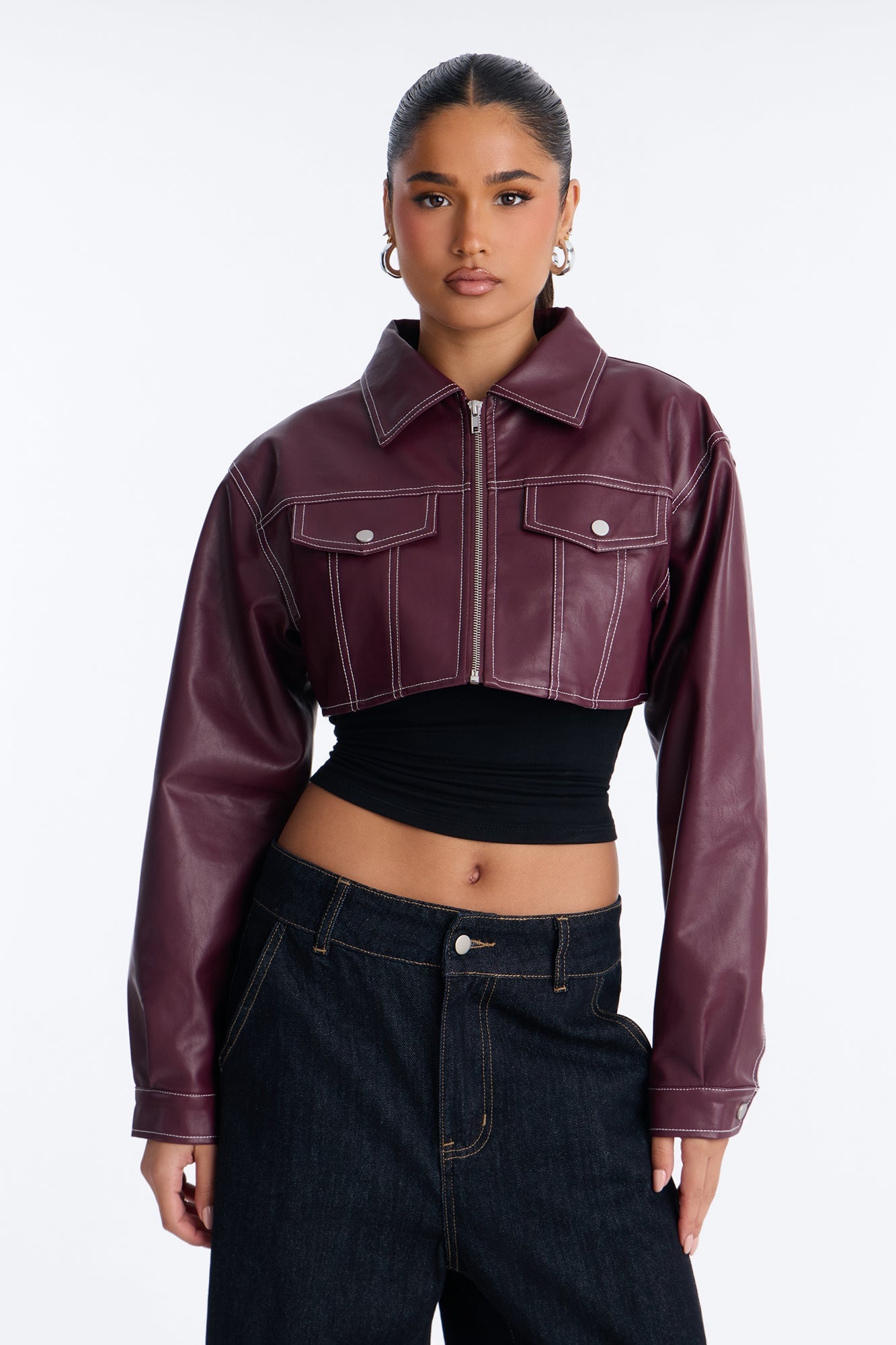 Elora Cropped Jacket - Burgundy image 6