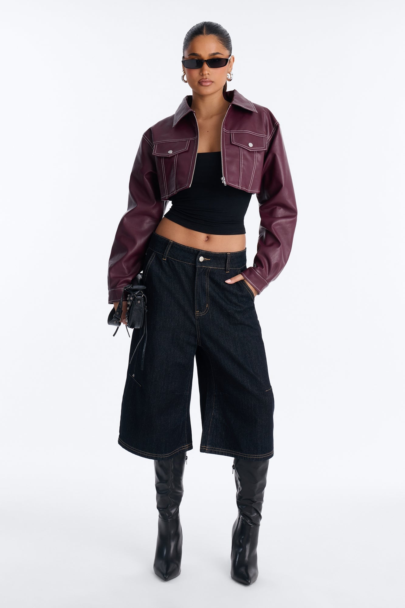 Elora Cropped Jacket - Burgundy image 5