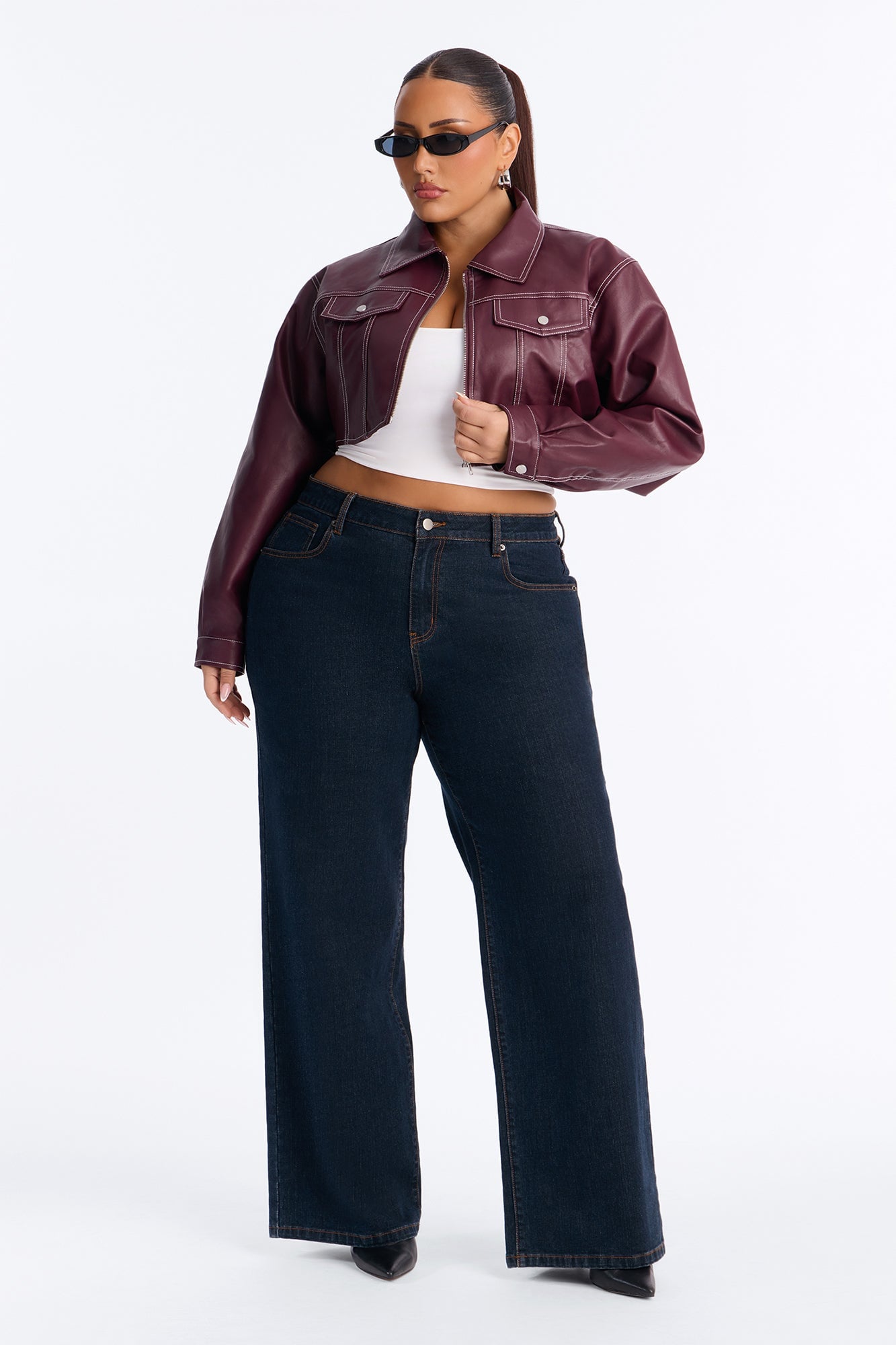 Elora Cropped Jacket - Burgundy image 1