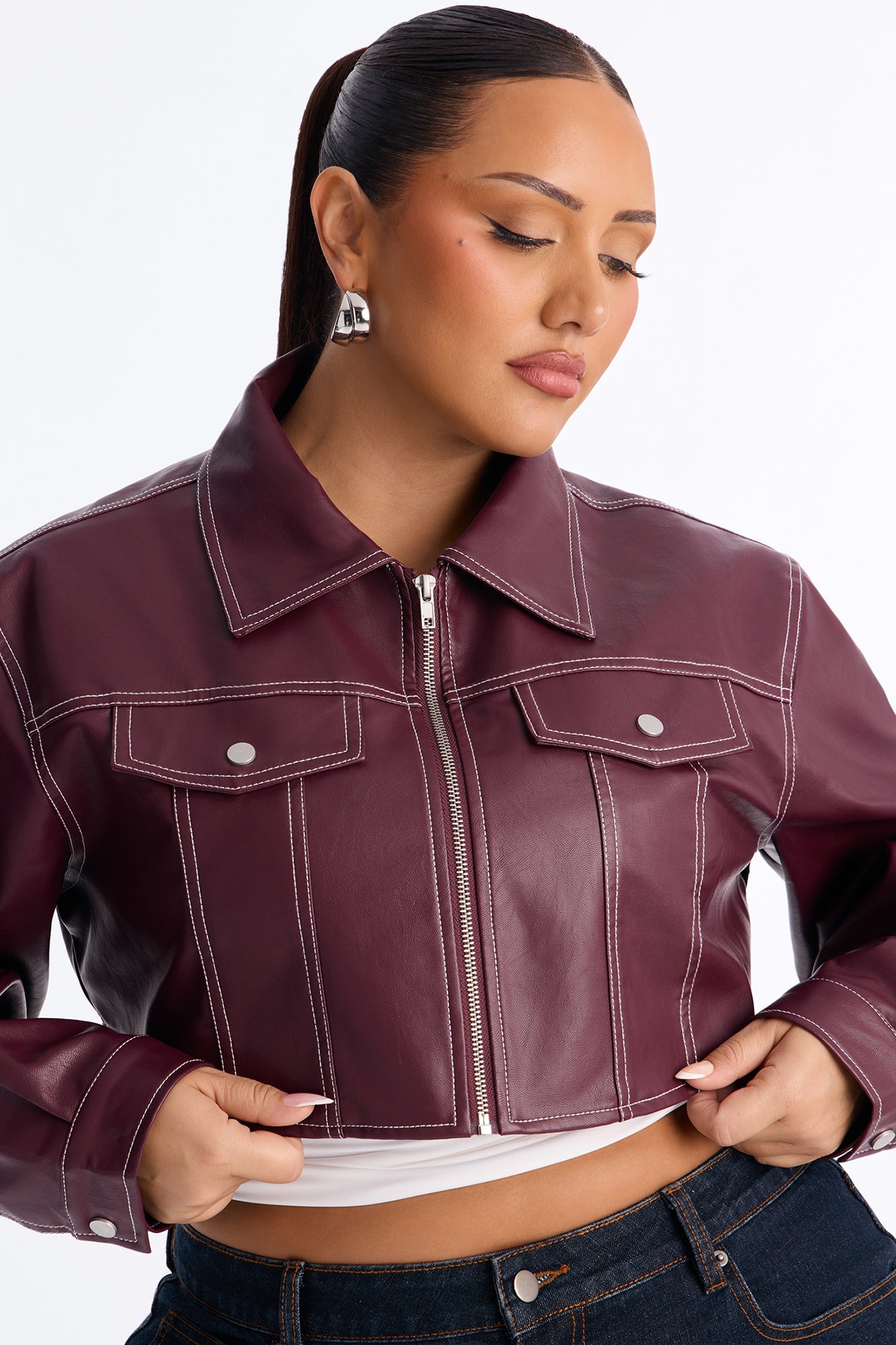 Elora Cropped Jacket - Burgundy image 3