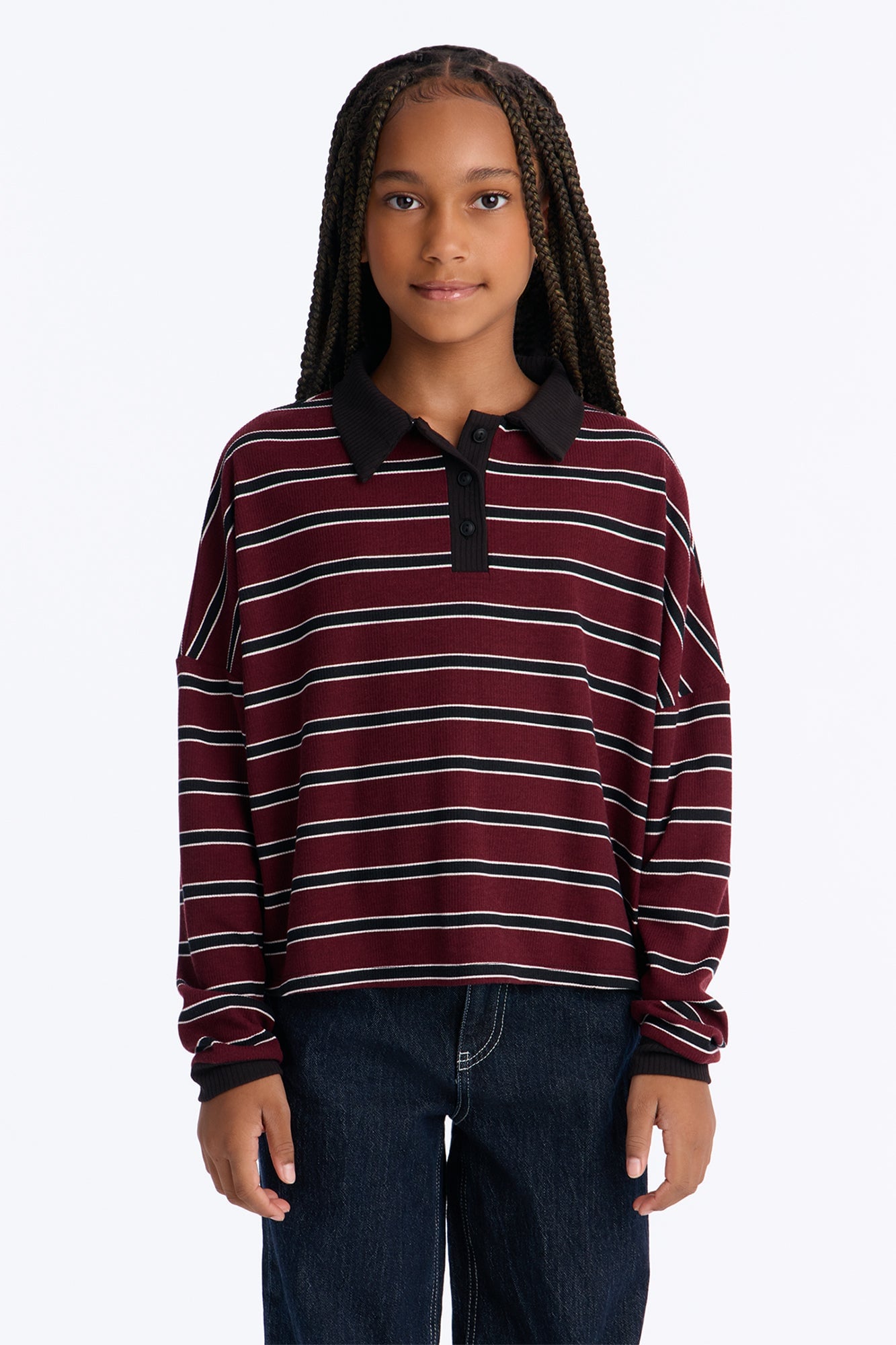 Mini Sloane Striped Polo Top - Burgundy image 1