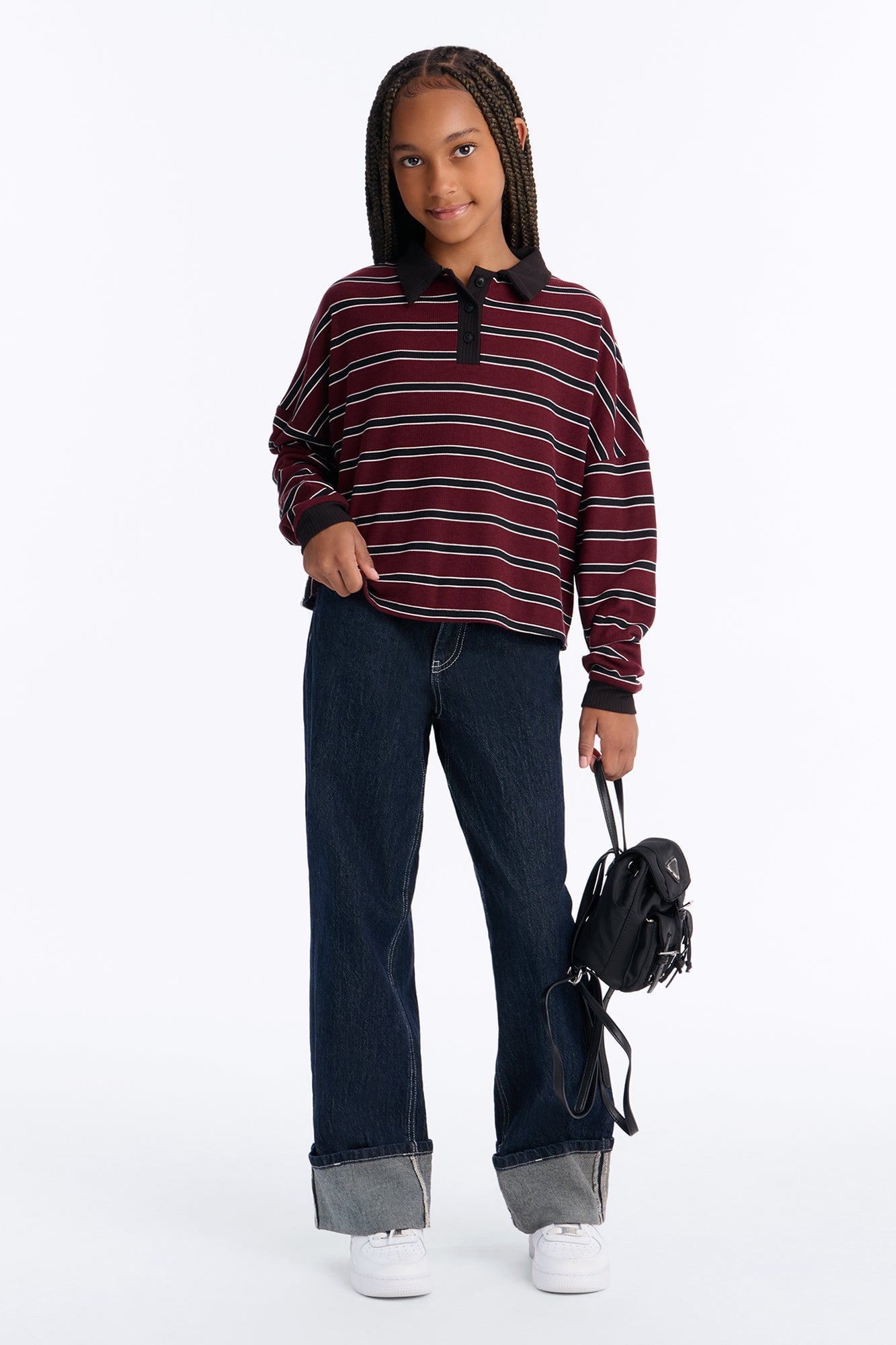 Mini Sloane Striped Polo Top - Burgundy image 2