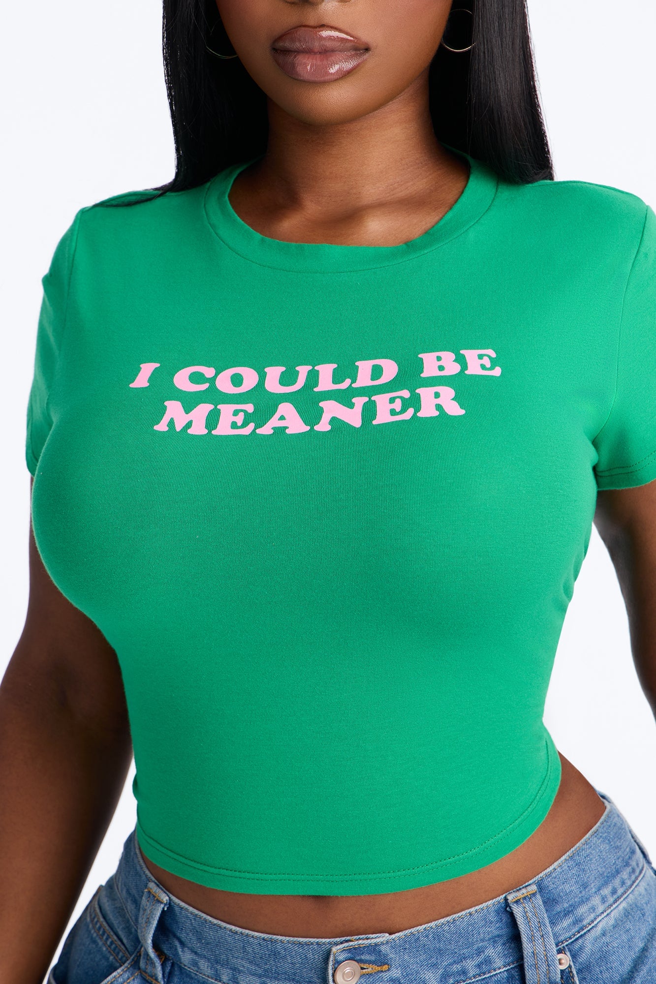 I Could Be Meaner Cropped Baby Tee - Green/combo image 3