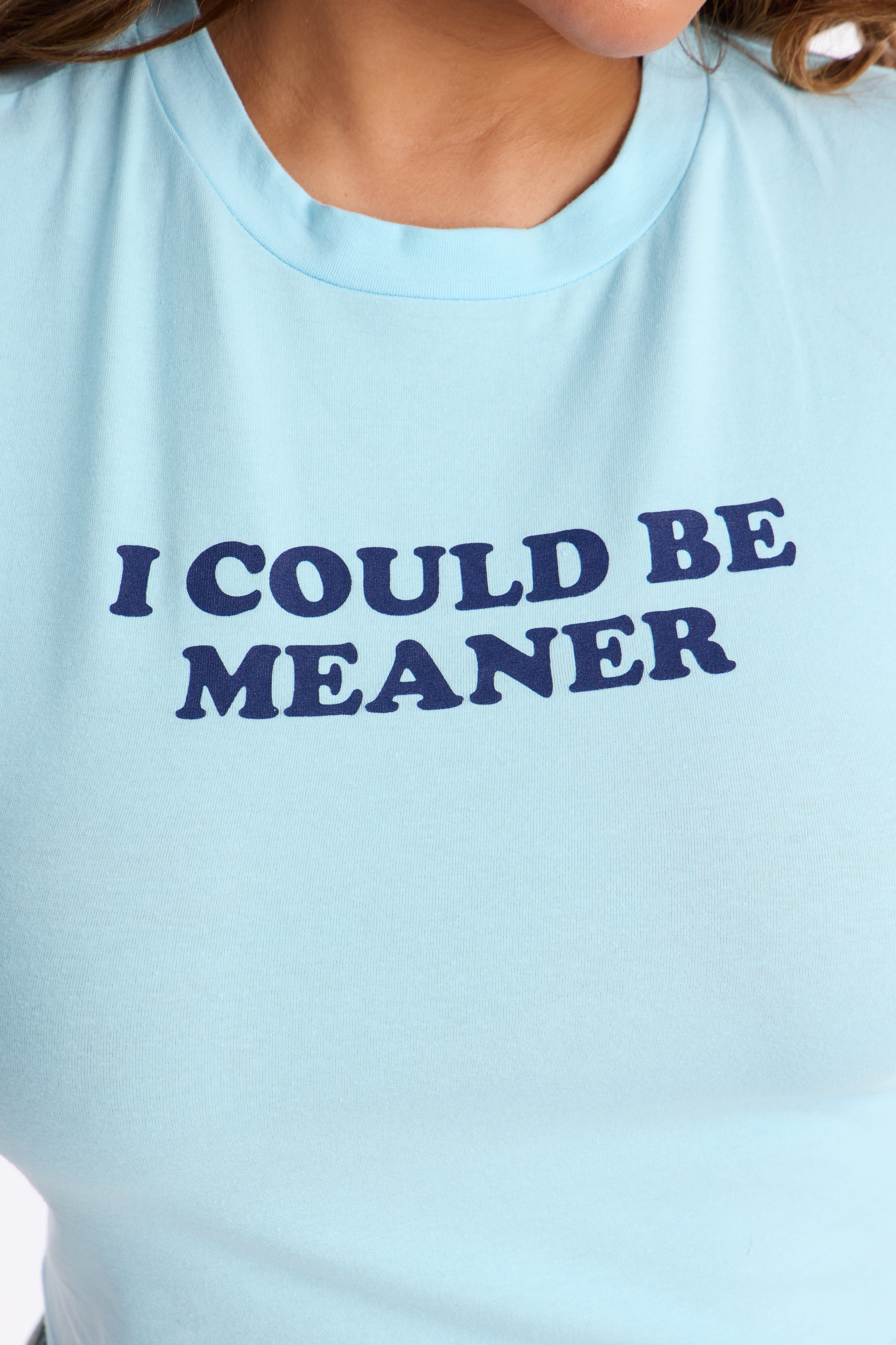 I Could Be Meaner Cropped Baby Tee - Light Blue image 3