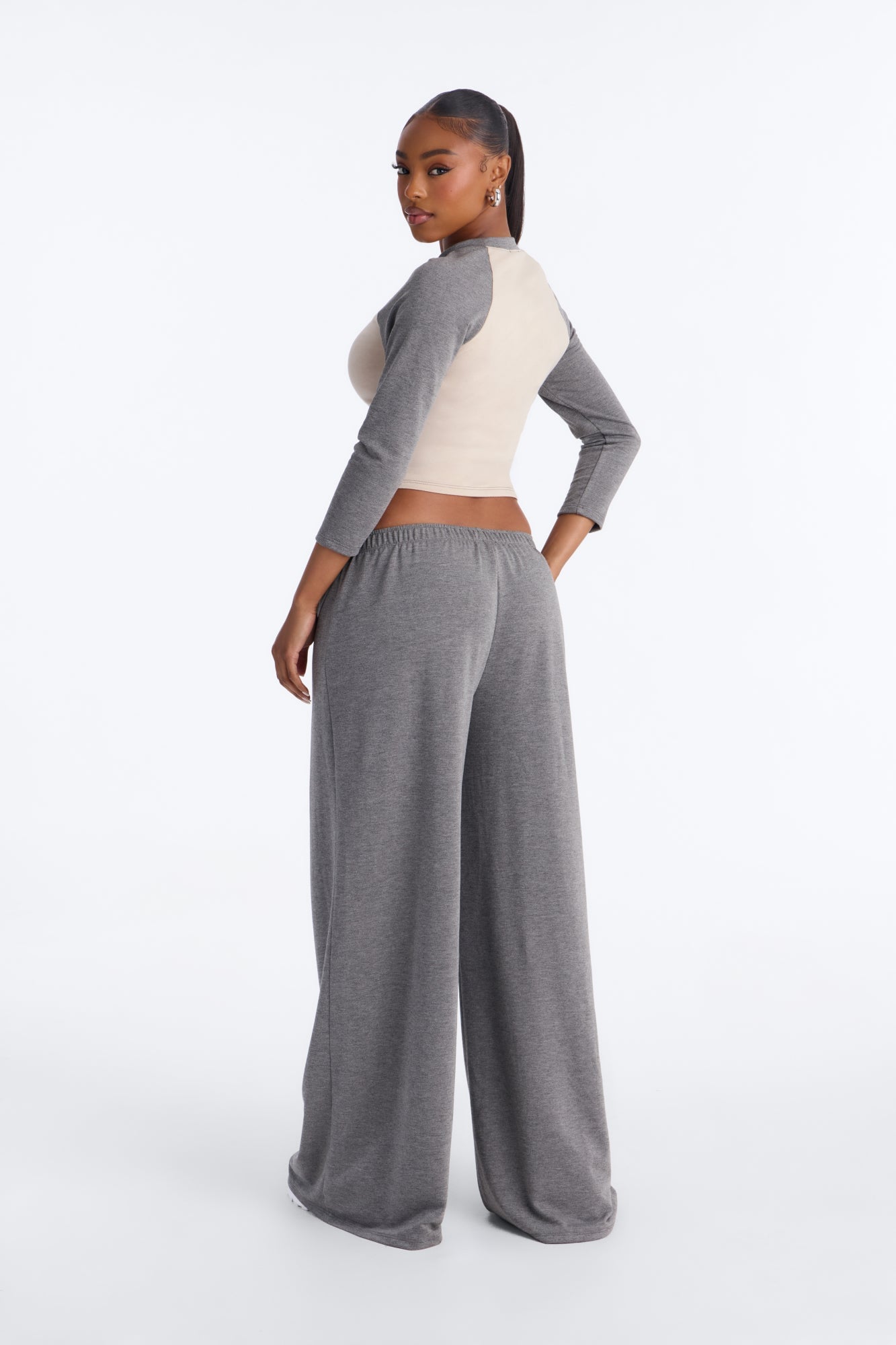 Raya 3/4 Sleeve Raglan Wide Leg Pant Set - Charcoal/combo image 8