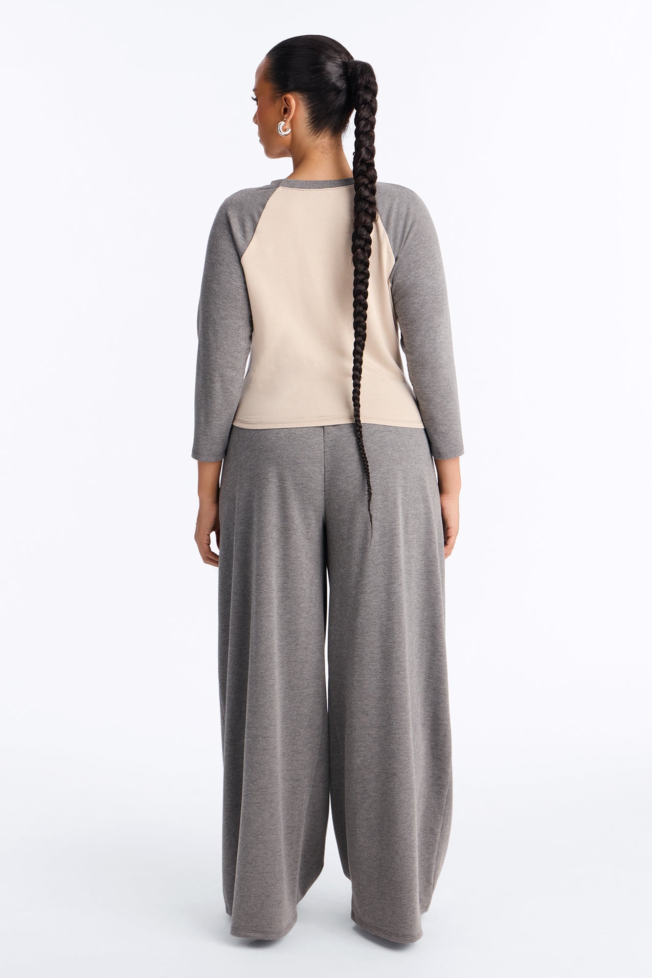 Raya 3/4 Sleeve Raglan Wide Leg Pant Set - Charcoal/combo image 4