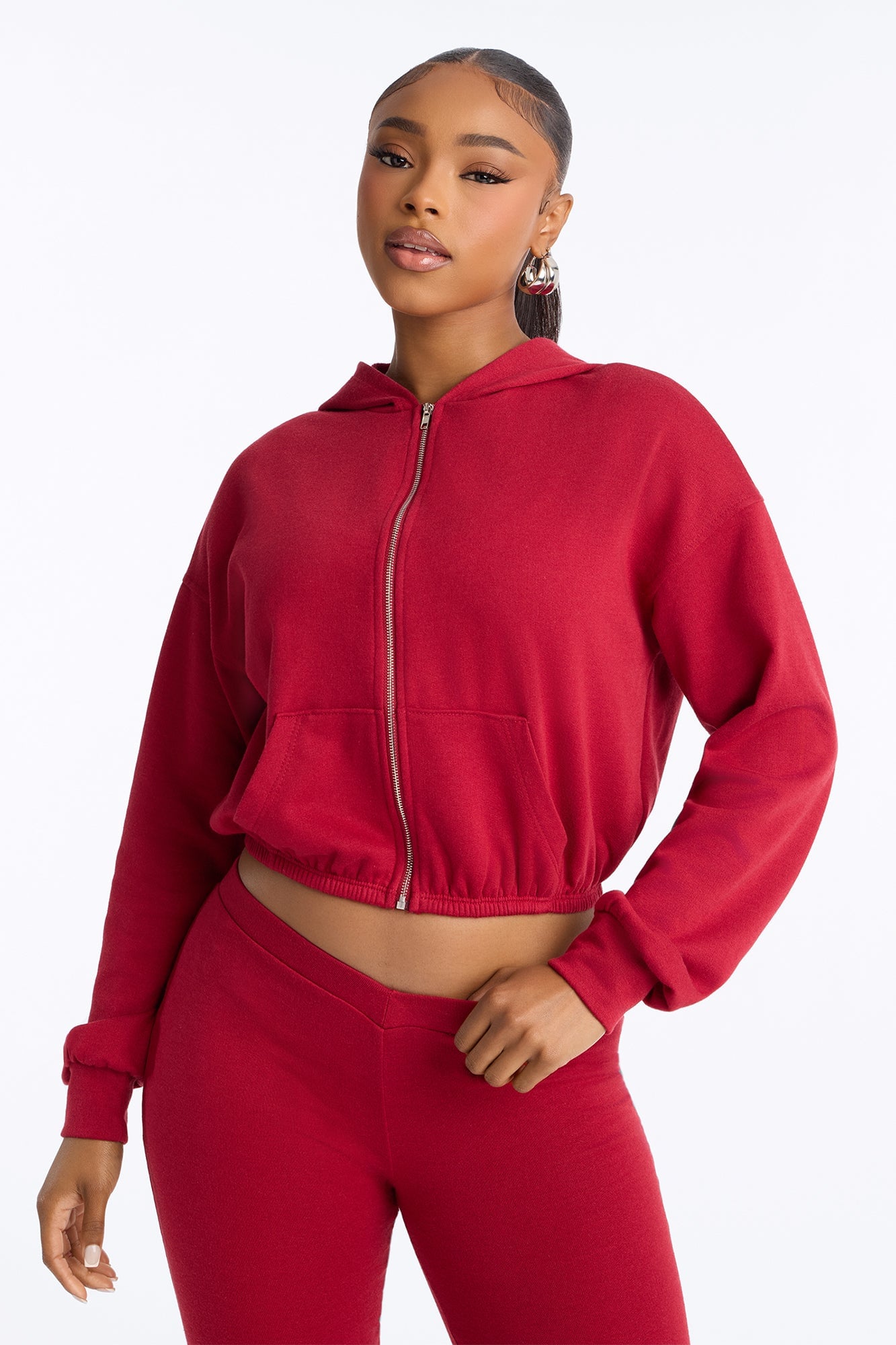 Blaire French Terry Low Rise Pant Set - Burgundy image 2
