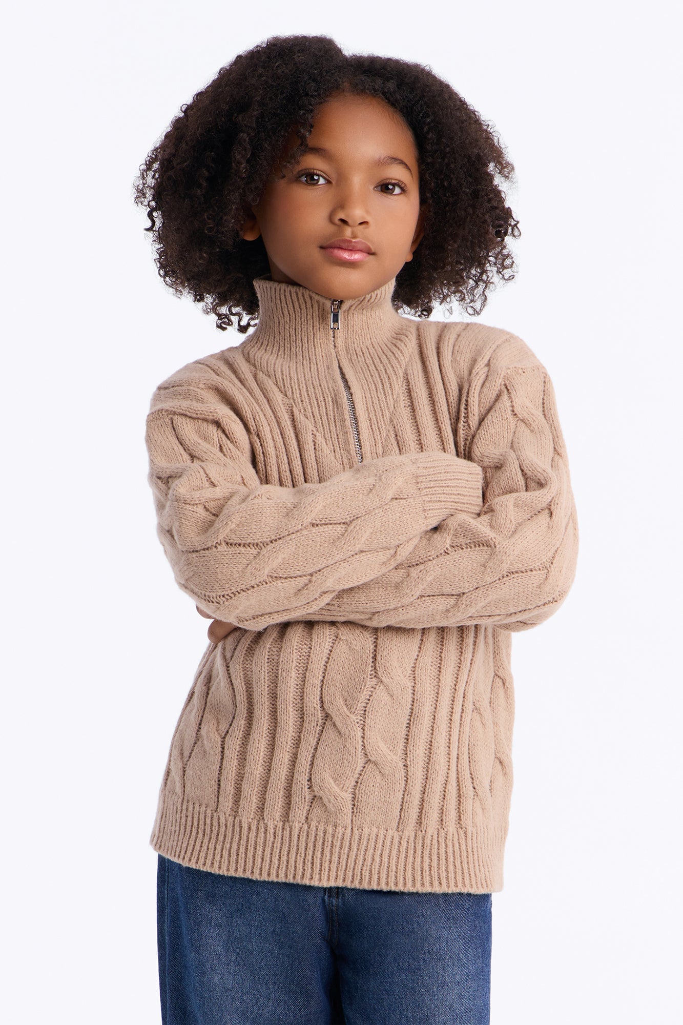 Mini For The Record Quarter Zip Sweater - Taupe image 1