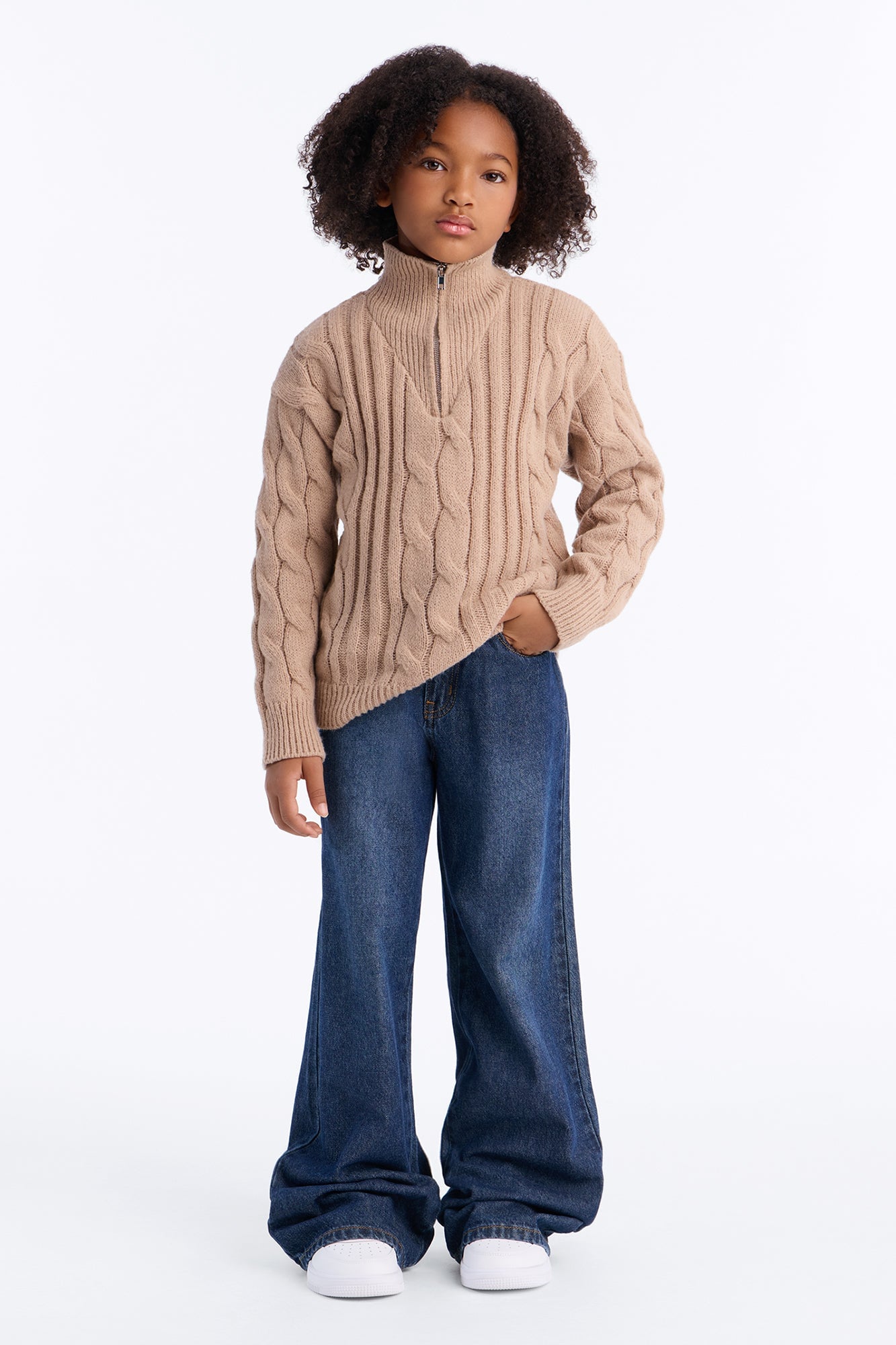 Mini For The Record Quarter Zip Sweater - Taupe image 2