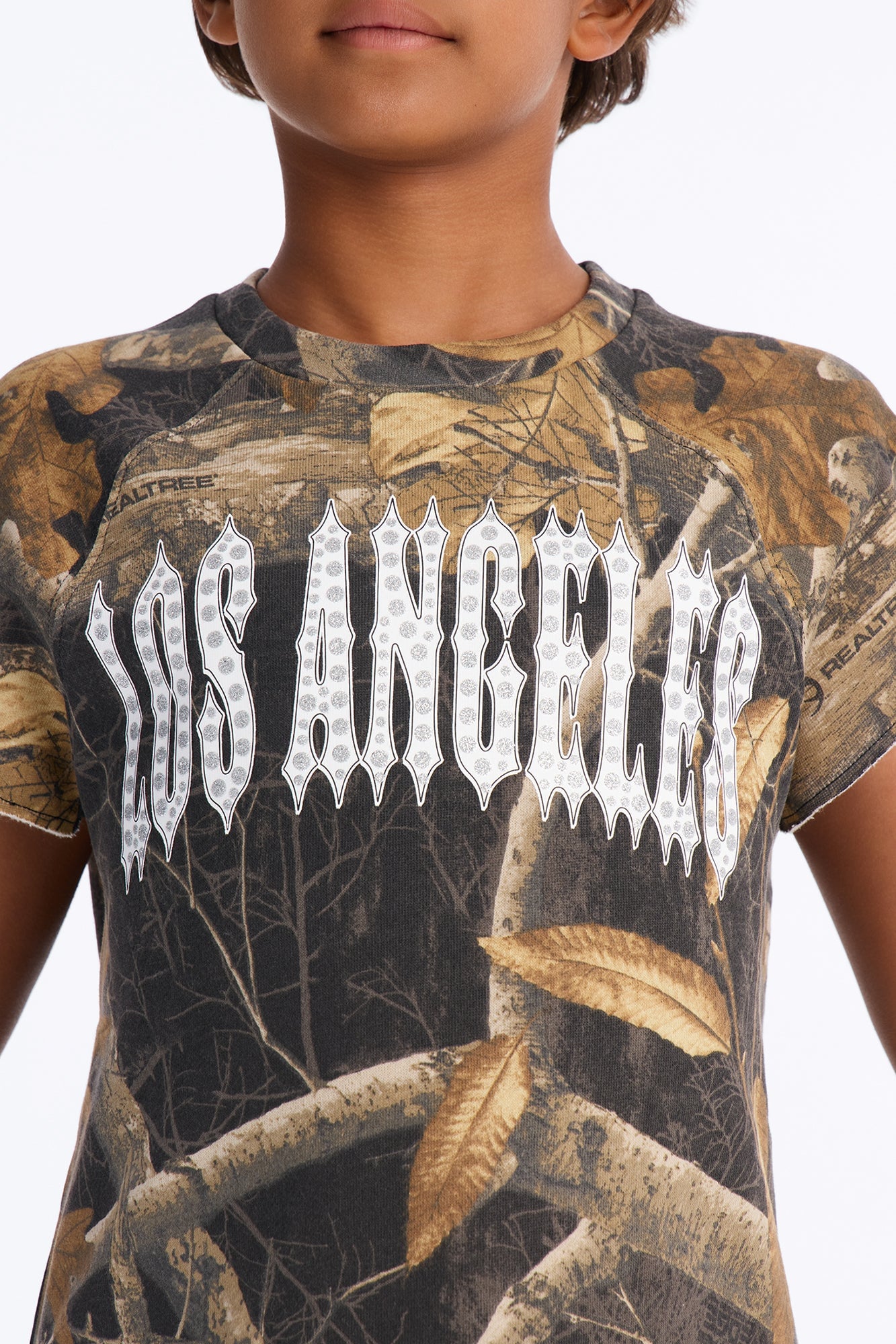 Mini Real Tree Shadow Los Angeles Rhinestone Fleece Muscle Tee - Camouflage image 3