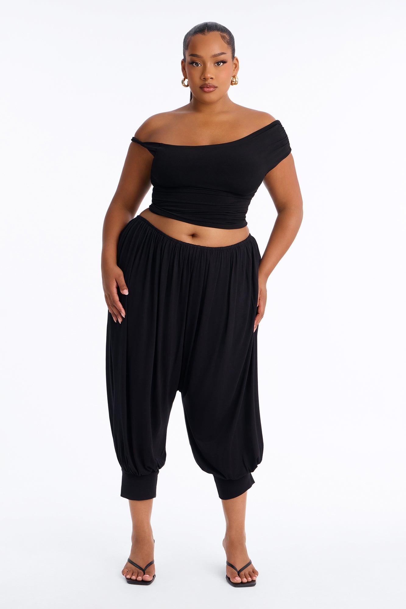 Luciana Low Rise Cuffed Harem Pant - Black image 2