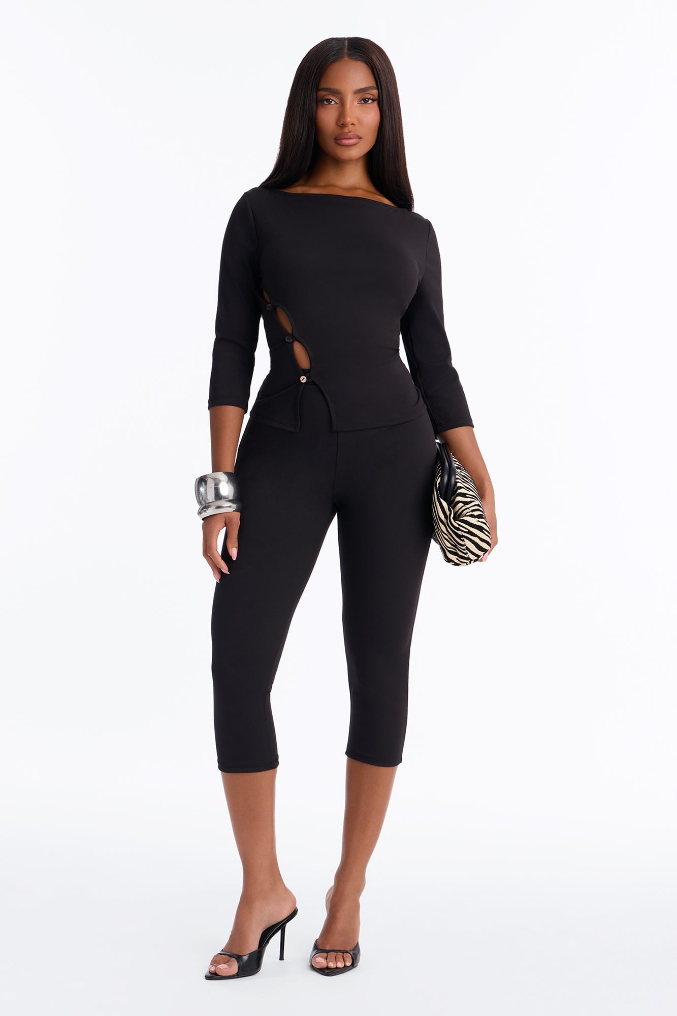 Maria Boat Neck Capri Set - Black image 5