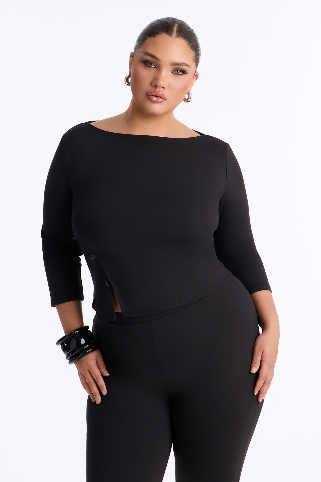 Maria Boat Neck Capri Set - Black image 2