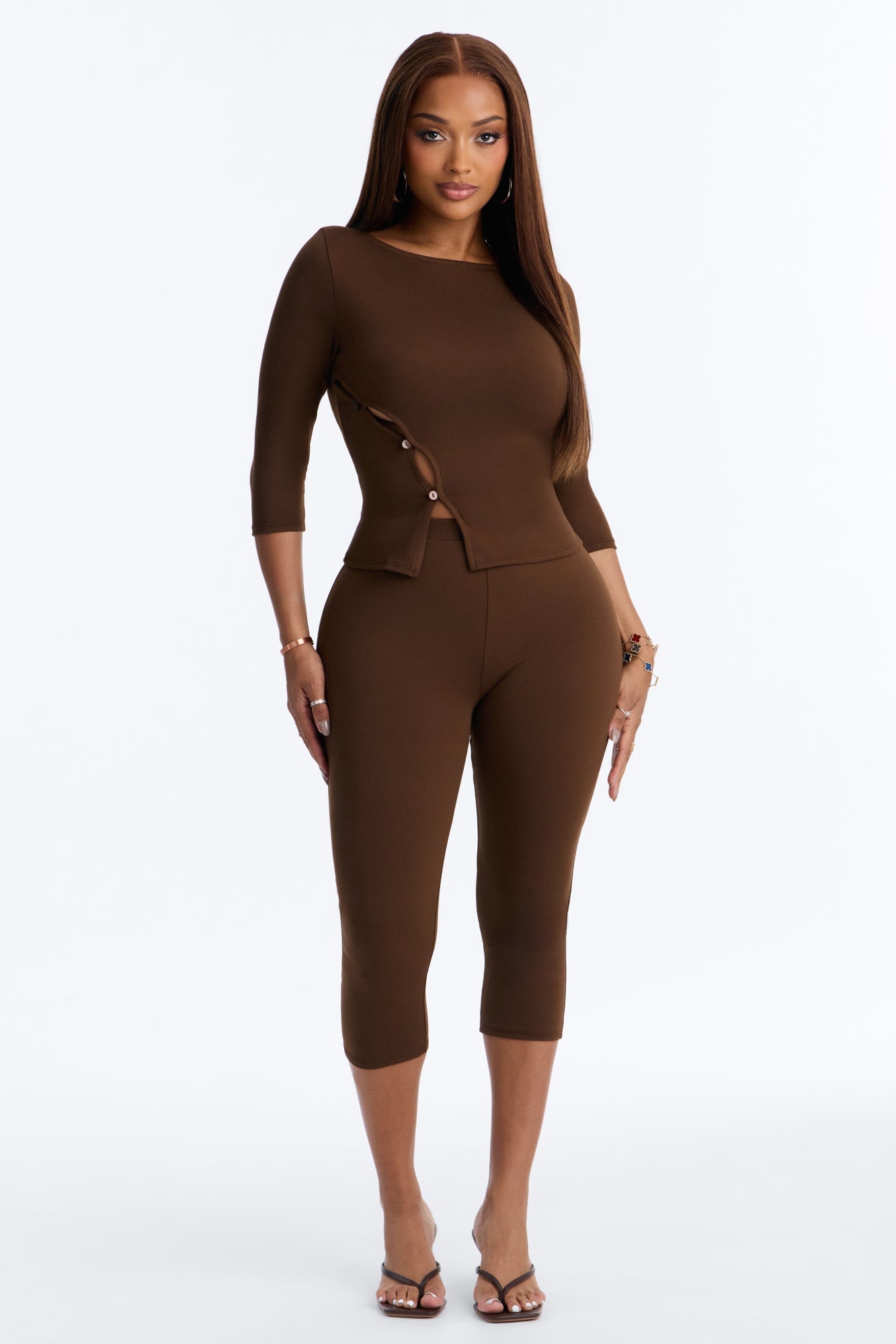 Maria Boat Neck Capri Set - Chocolate image 5