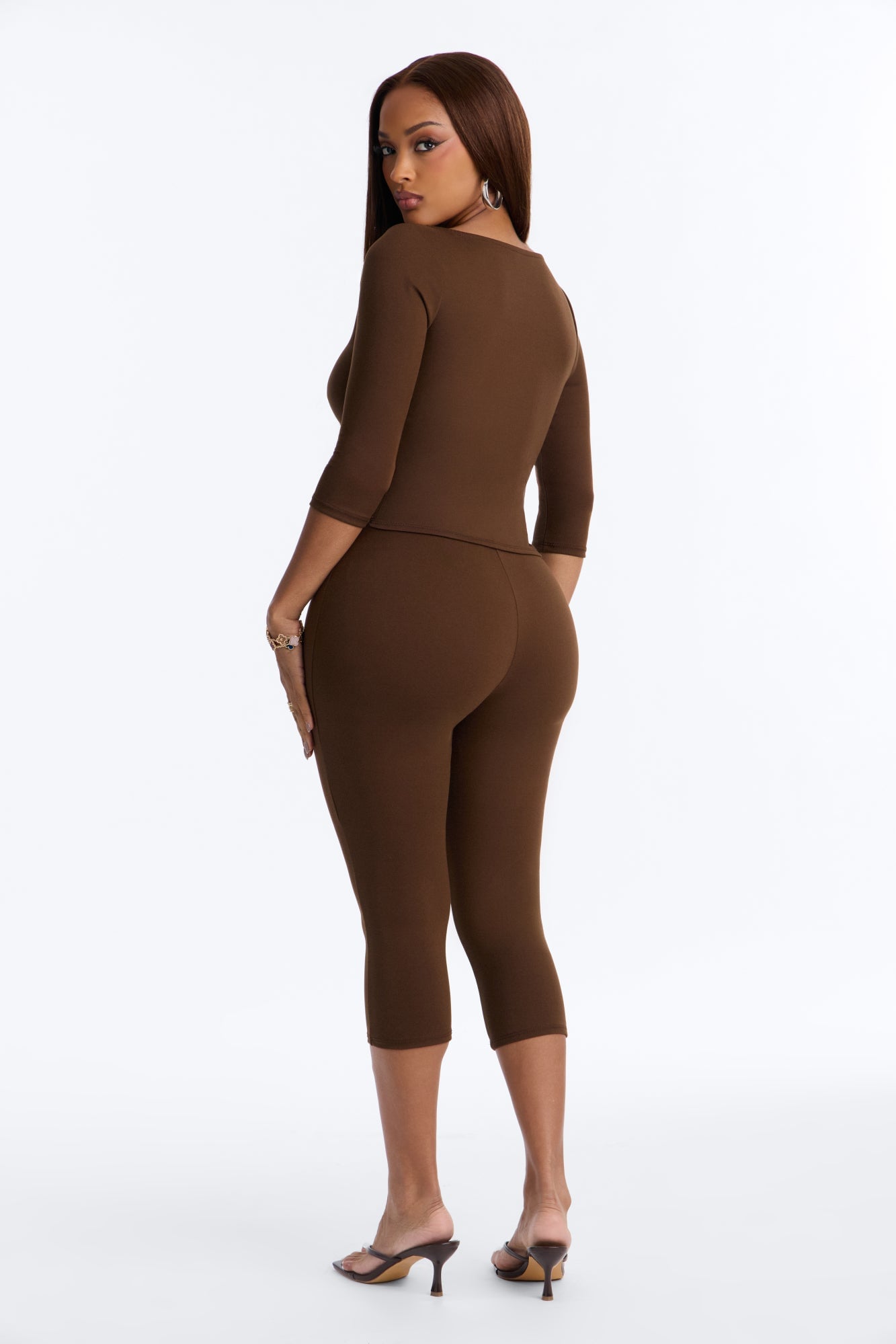 Maria Boat Neck Capri Set - Chocolate image 8