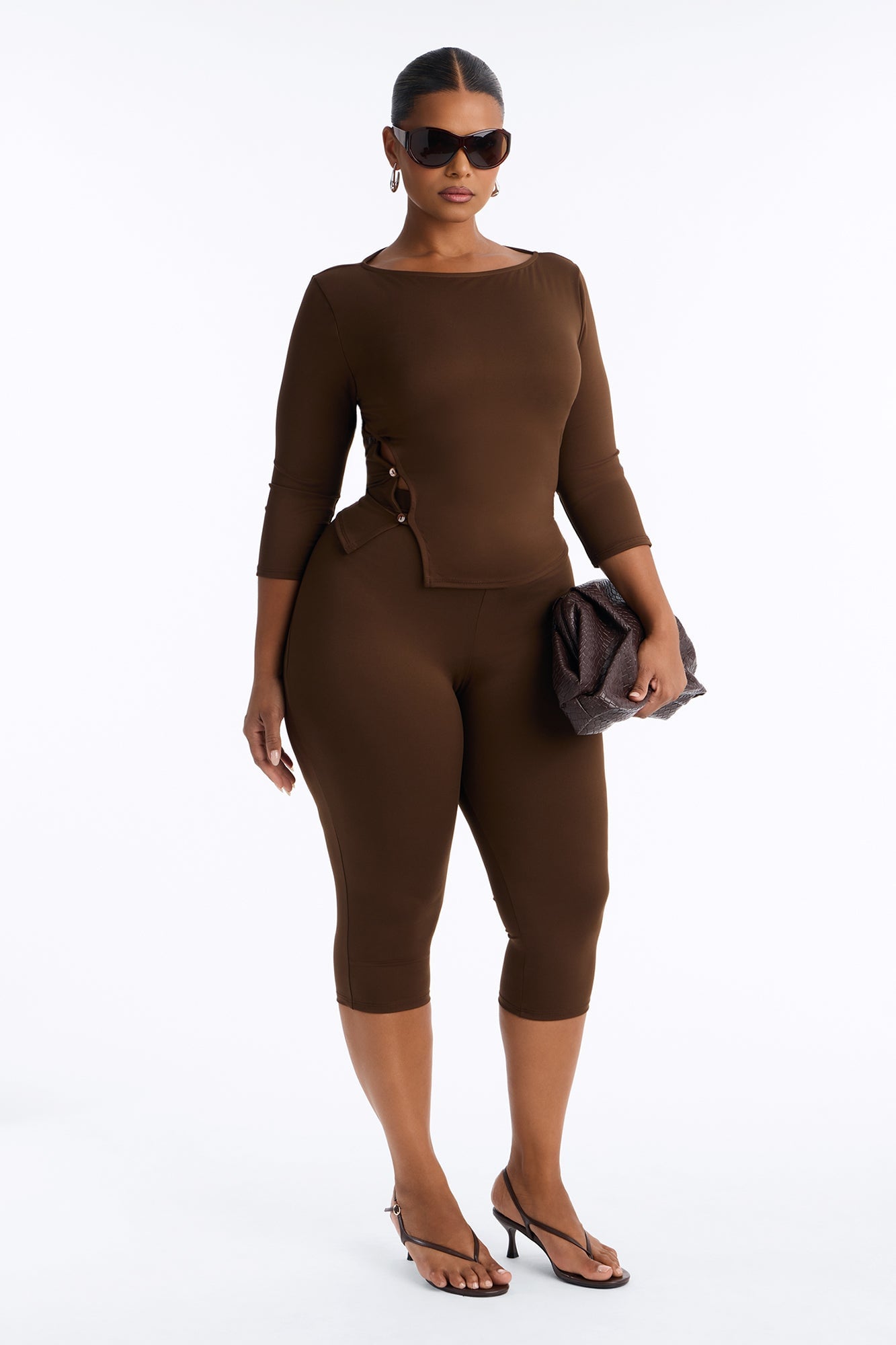 Maria Boat Neck Capri Set - Chocolate image 1