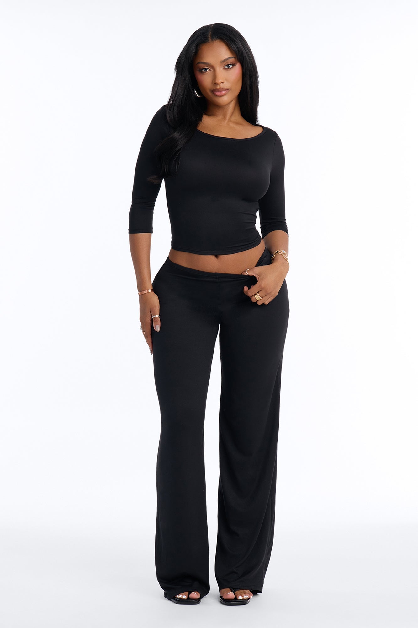 Leanne 3/4 Sleeve Pant Set - Black image 5
