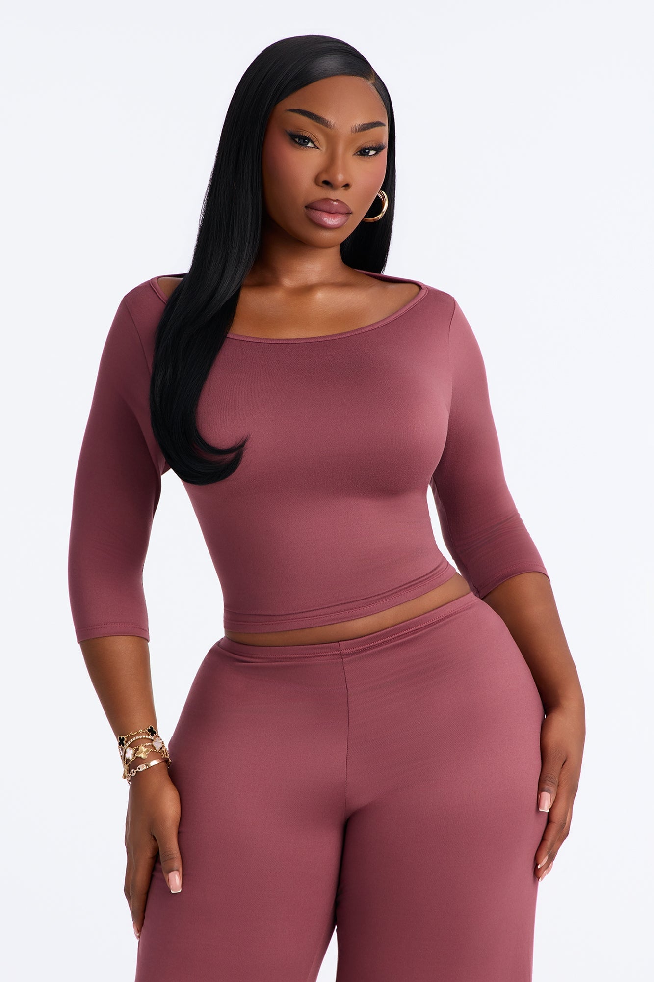 Leanne 3/4 Sleeve Pant Set - Marsala image 2