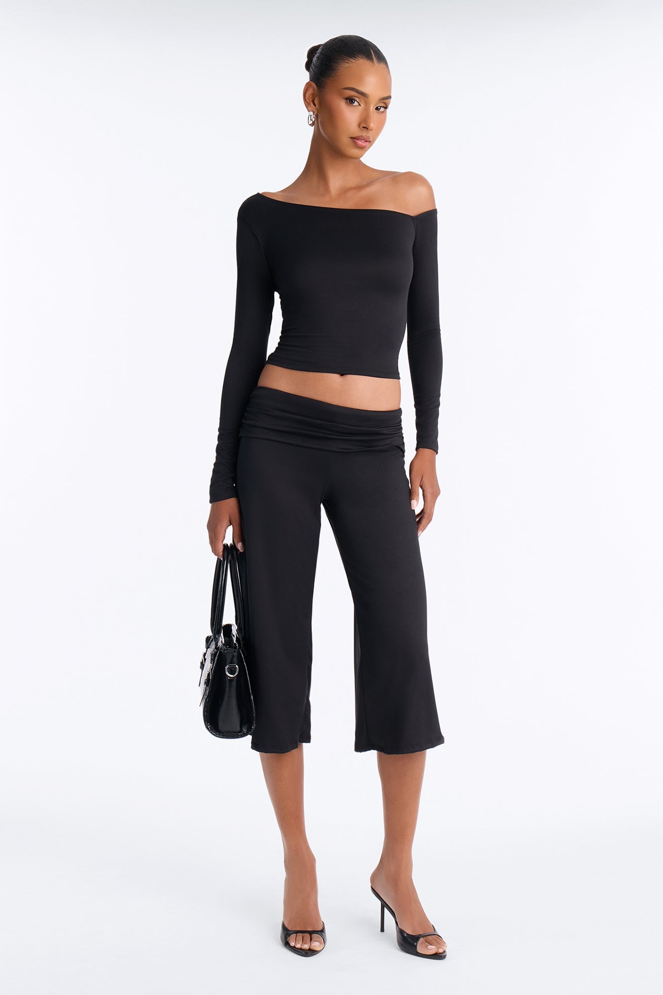 Savannah Foldover Waist Gaucho Set - Black image 5