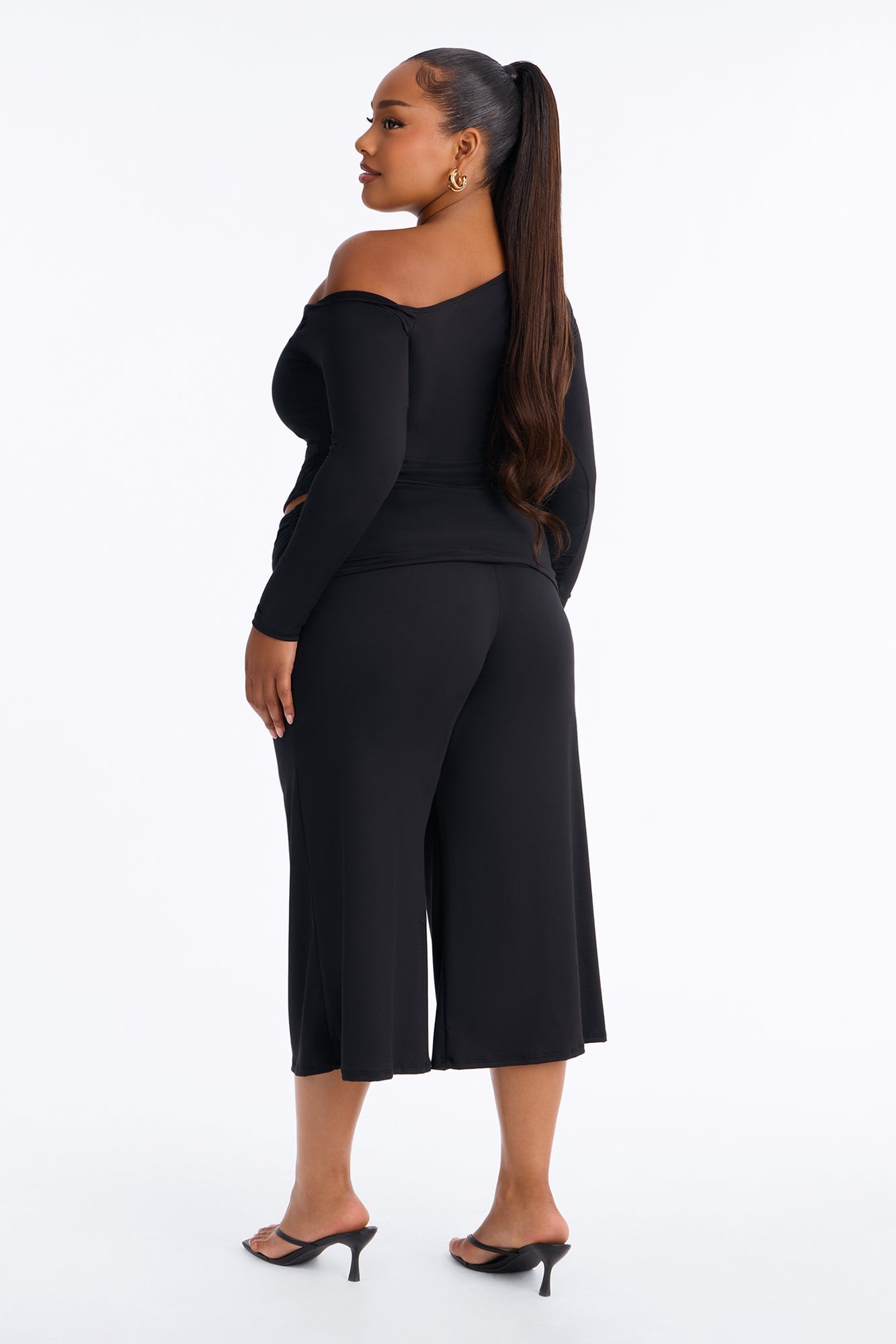 Savannah Foldover Waist Gaucho Set - Black image 3