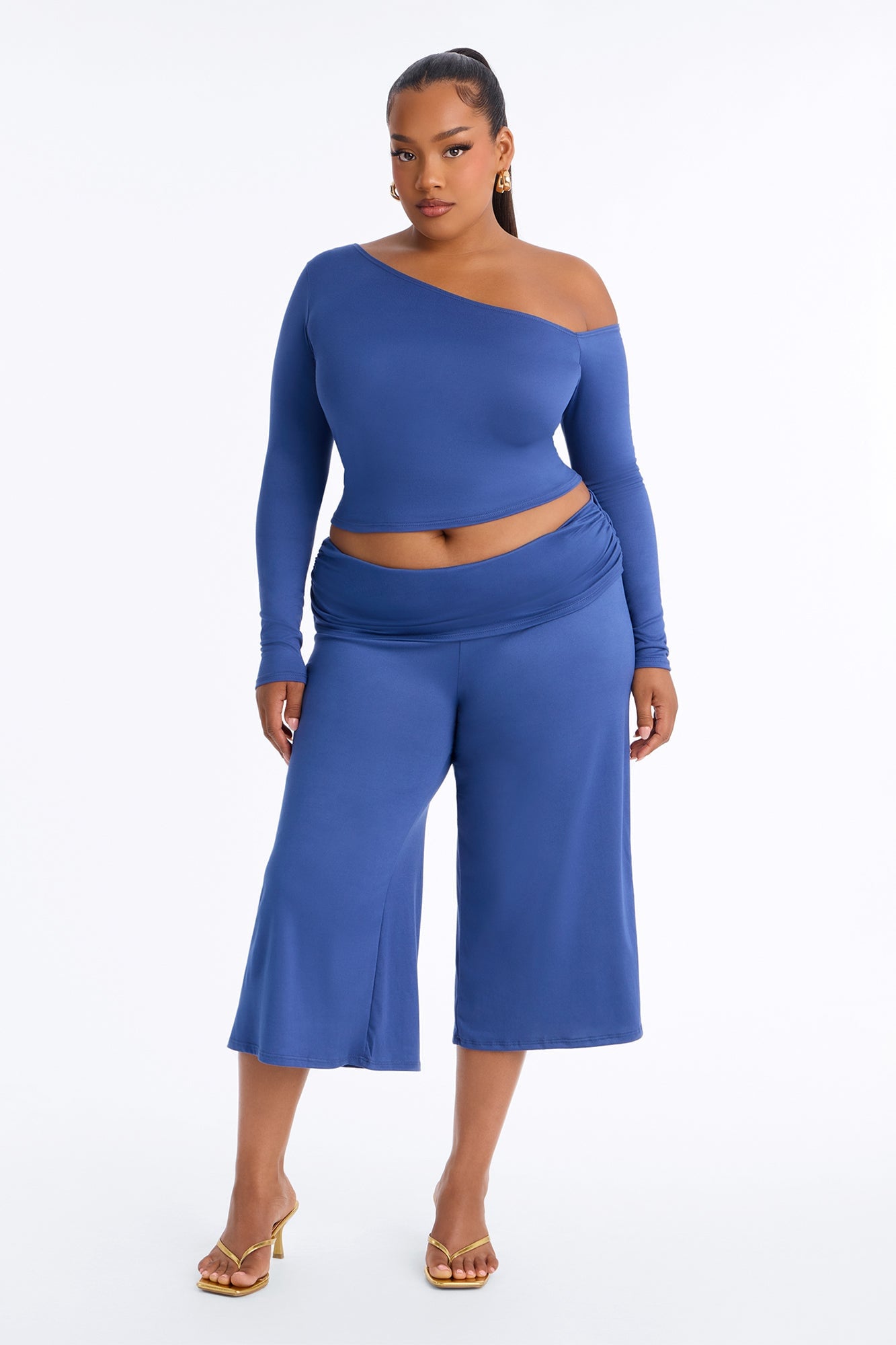 Savannah Foldover Waist Gaucho Set - Denim image 1