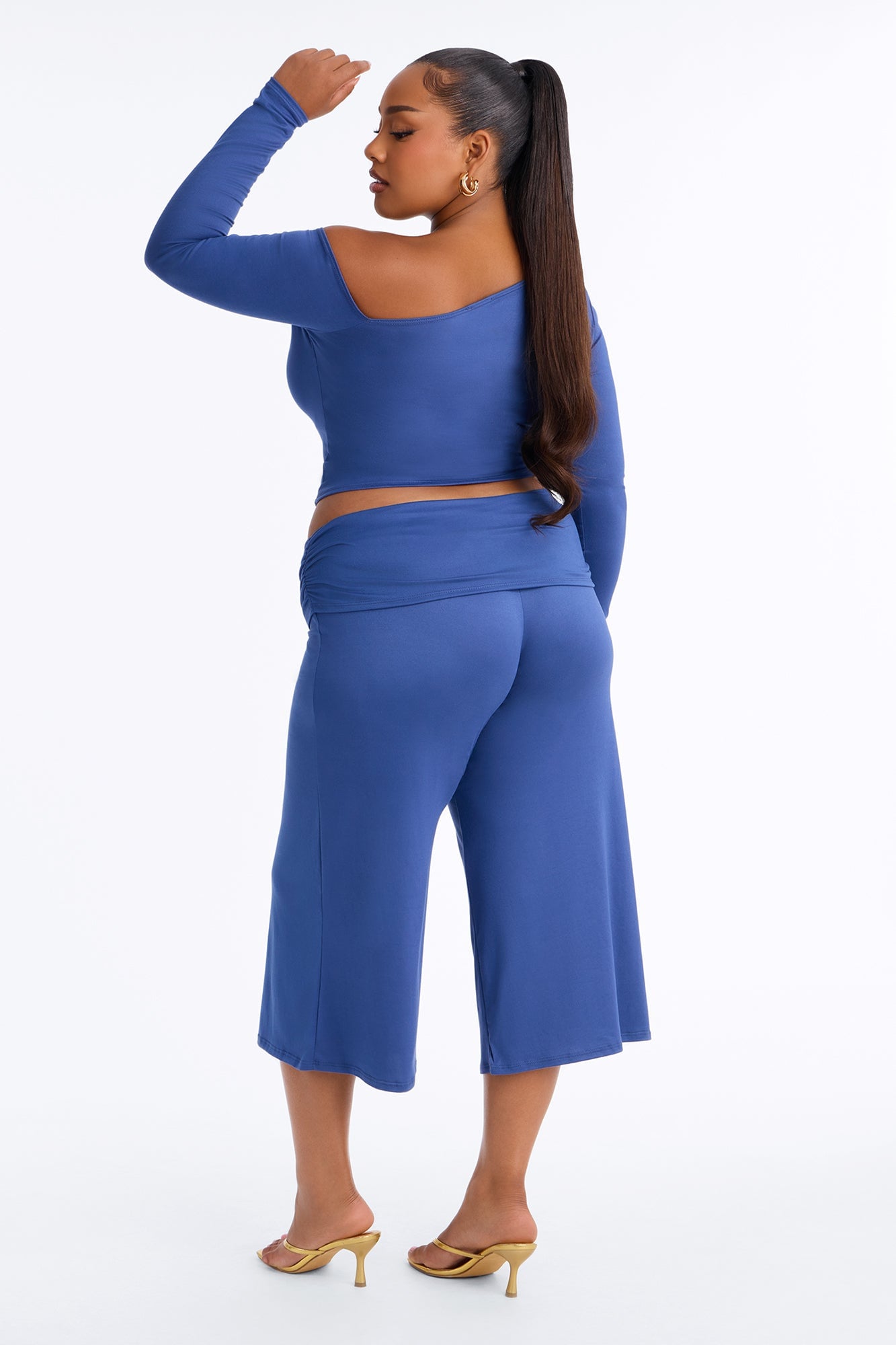 Savannah Foldover Waist Gaucho Set - Denim image 3