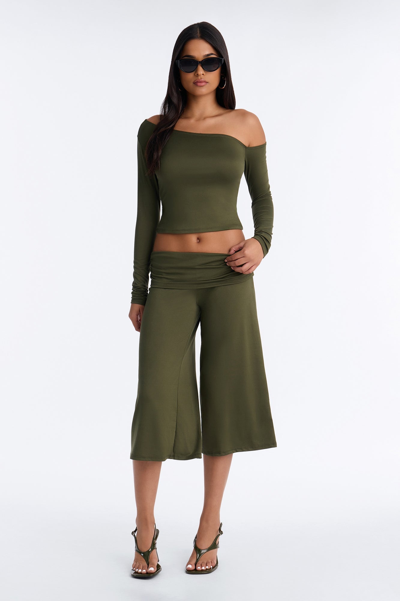 Savannah Foldover Waist Gaucho Set - Olive image 5