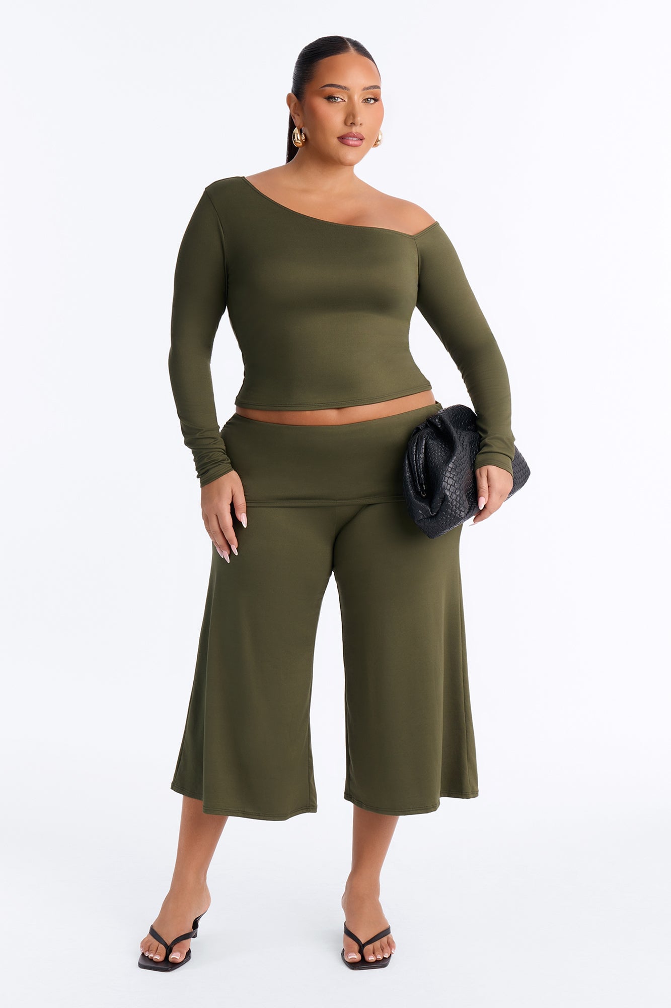 Savannah Foldover Waist Gaucho Set - Olive
